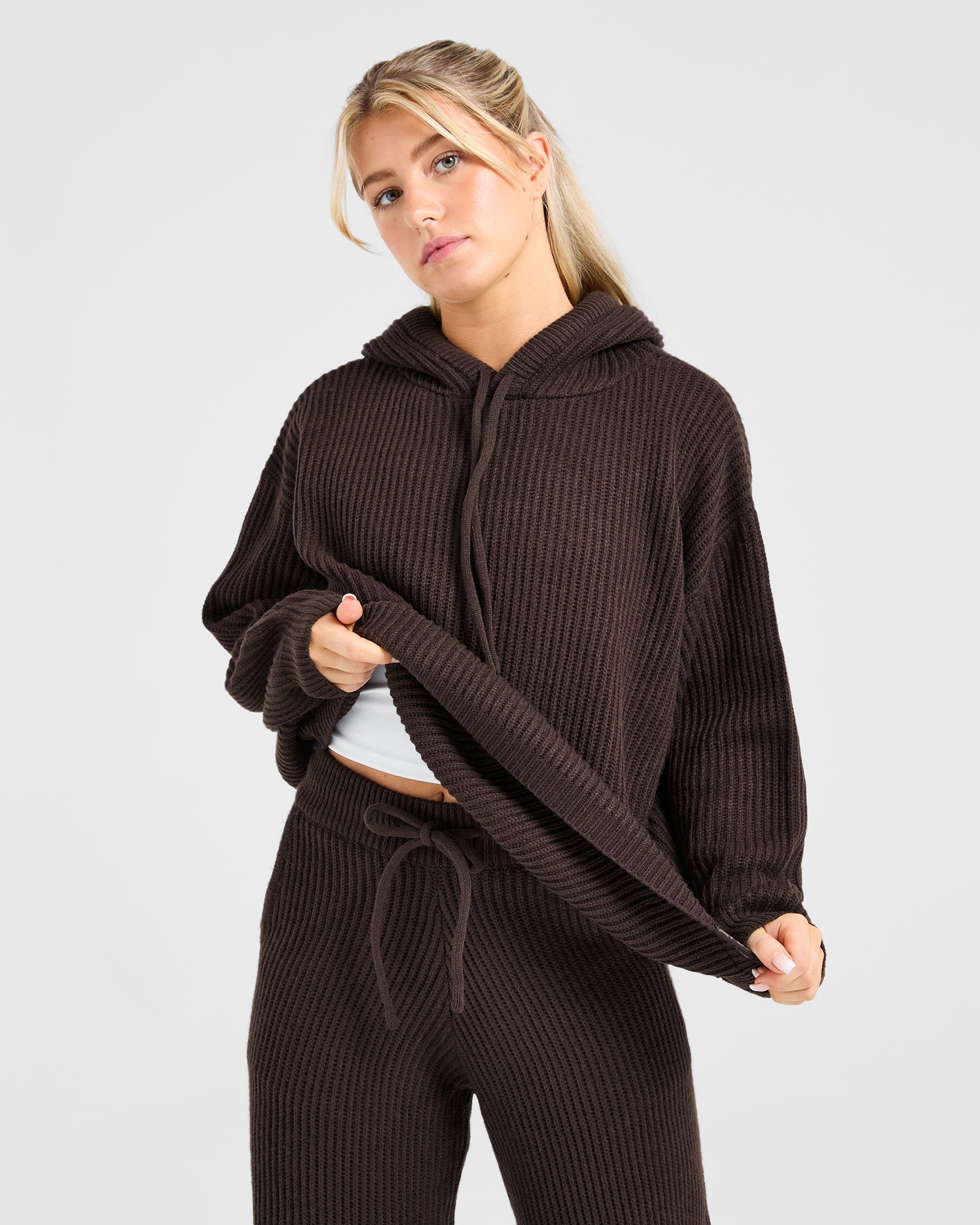 Lounge Oversized Knit Hoodie - Deep Cocoa Bruin