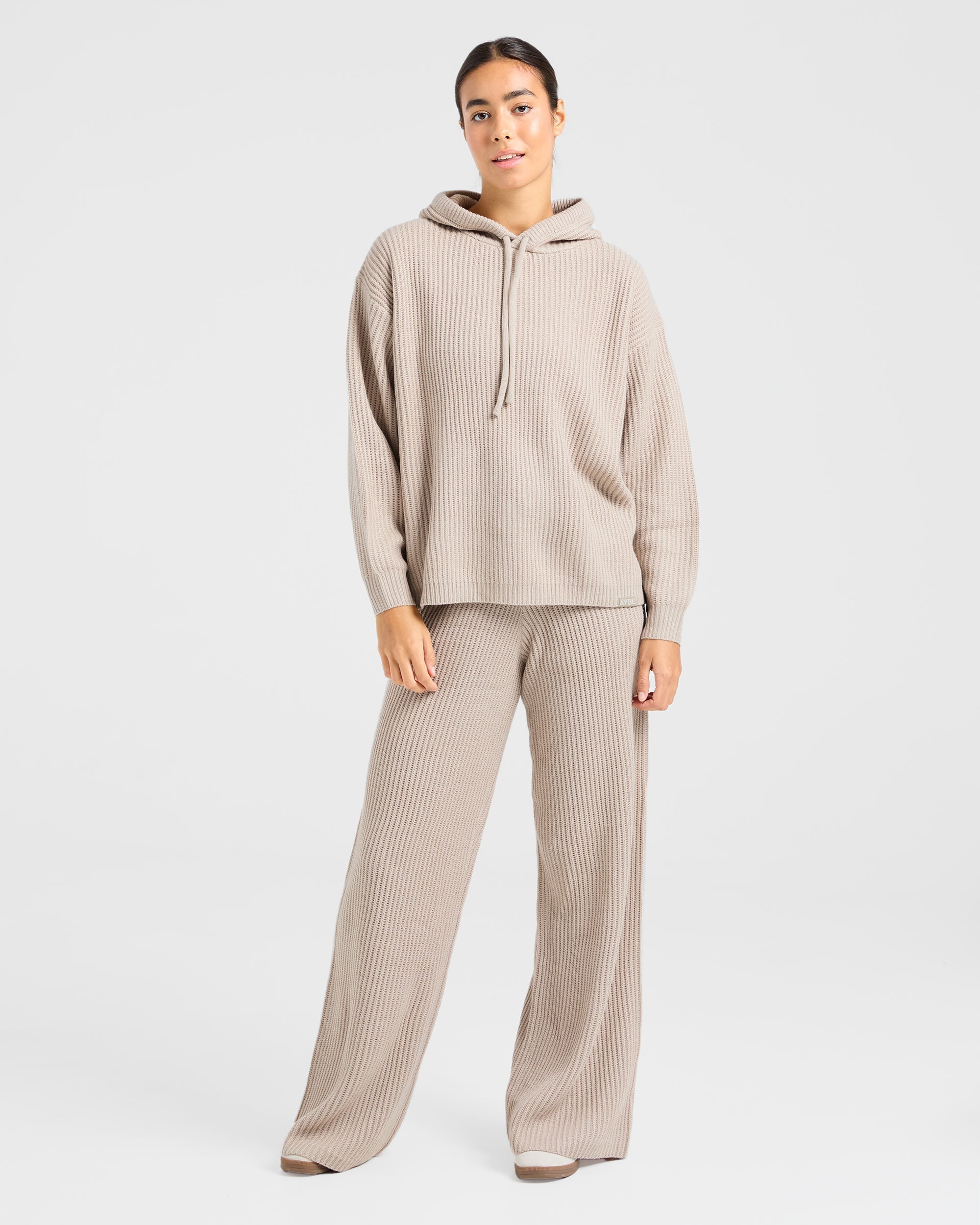 Lounge Oversized Knit Hoodie - Taupe Bruin