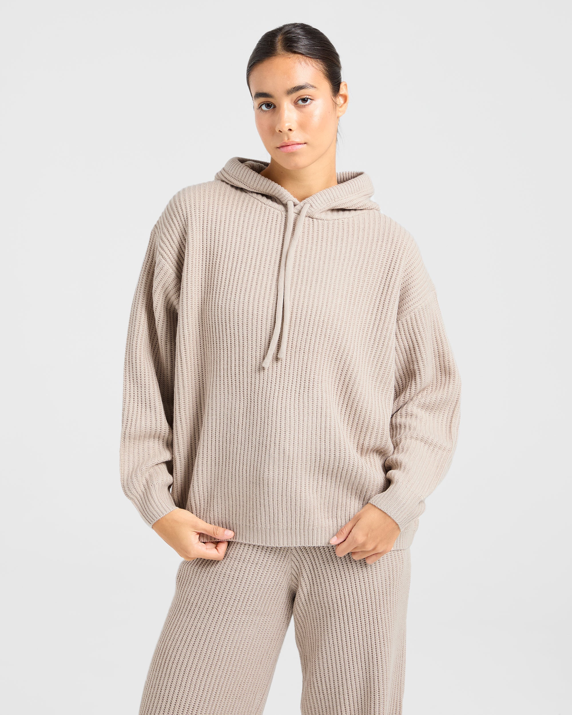 Lounge Oversized Knit Hoodie - Taupe Bruin