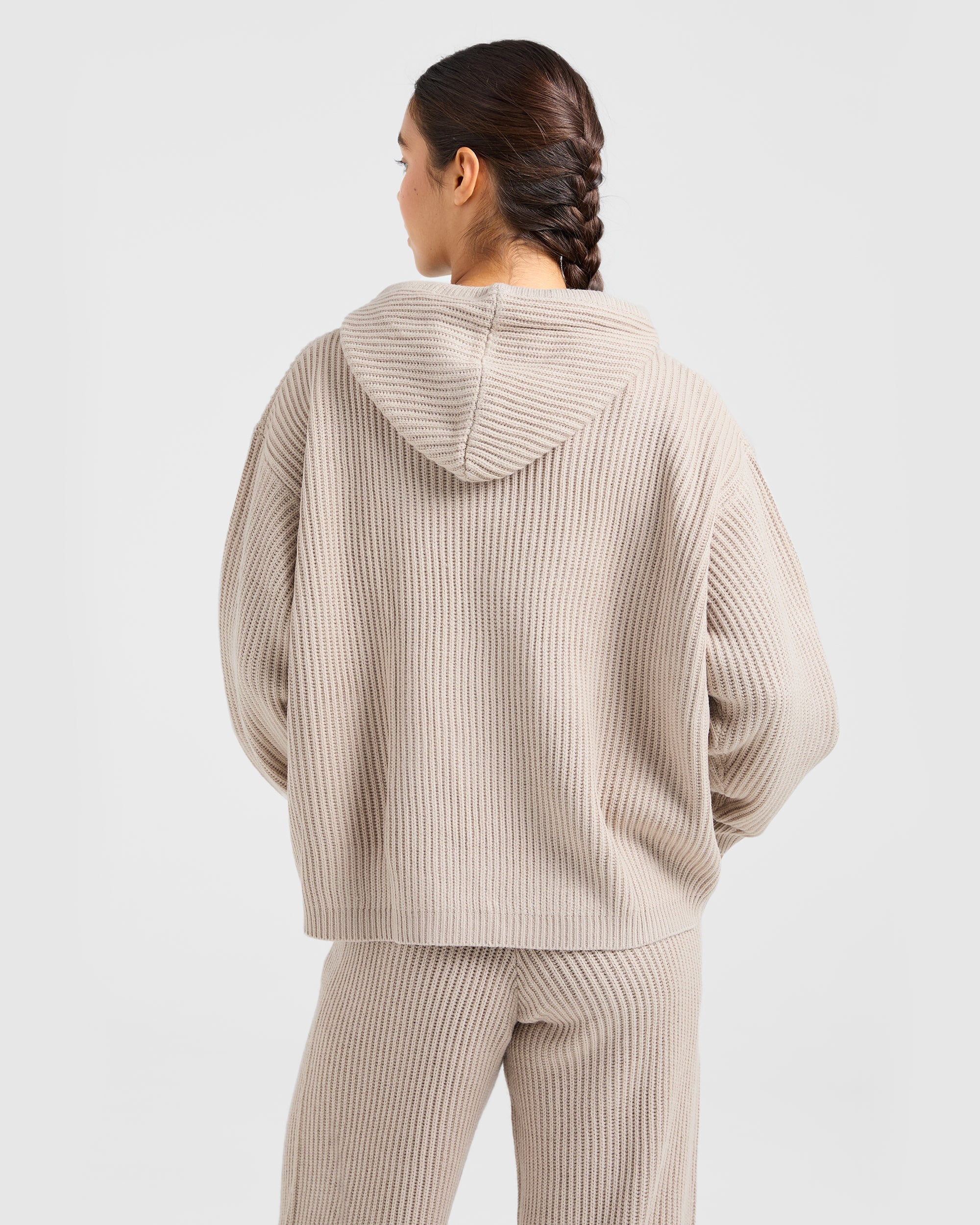 Lounge Oversized Knit Hoodie - Taupe Bruin