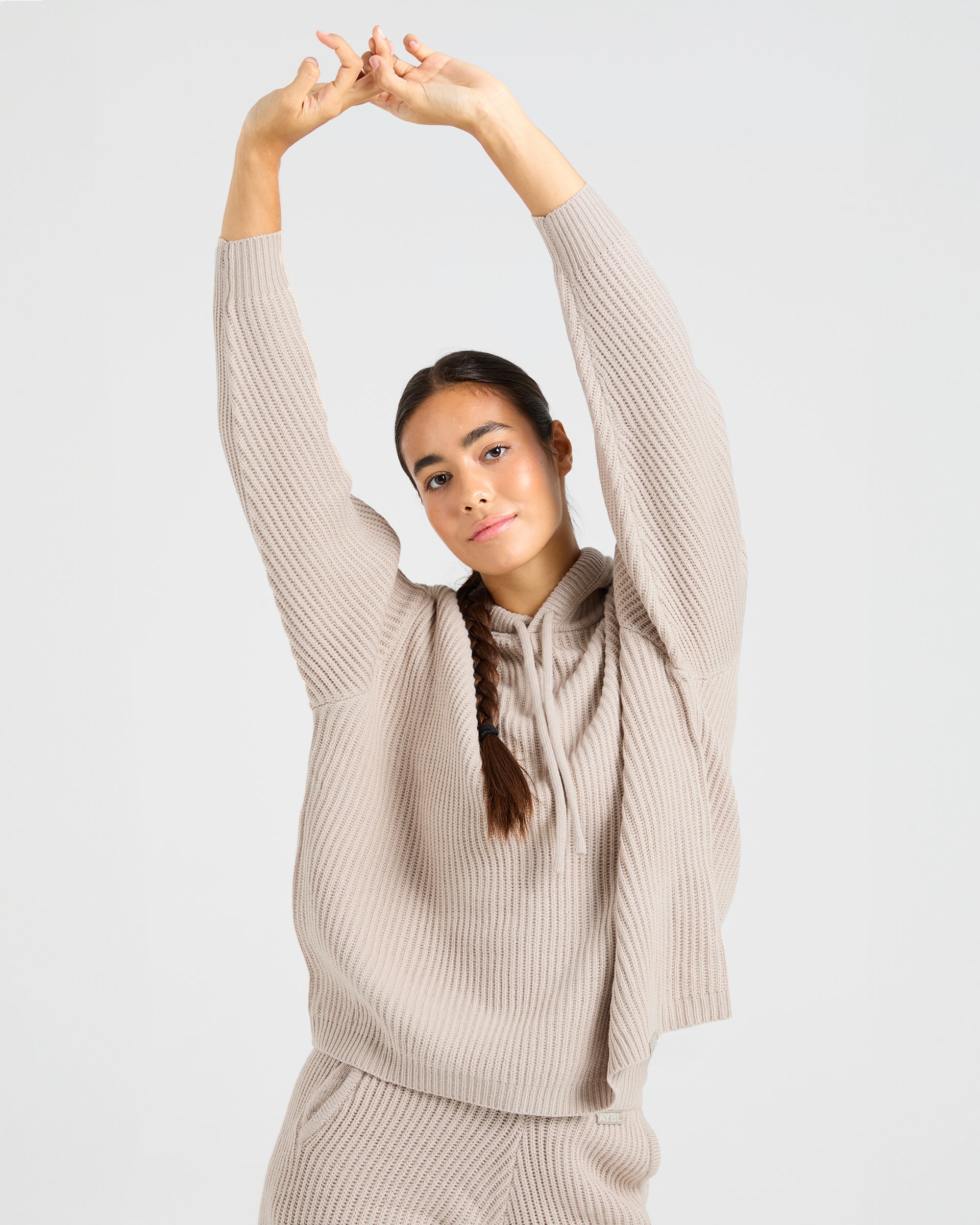 Lounge Oversized Knit Hoodie - Taupe Bruin