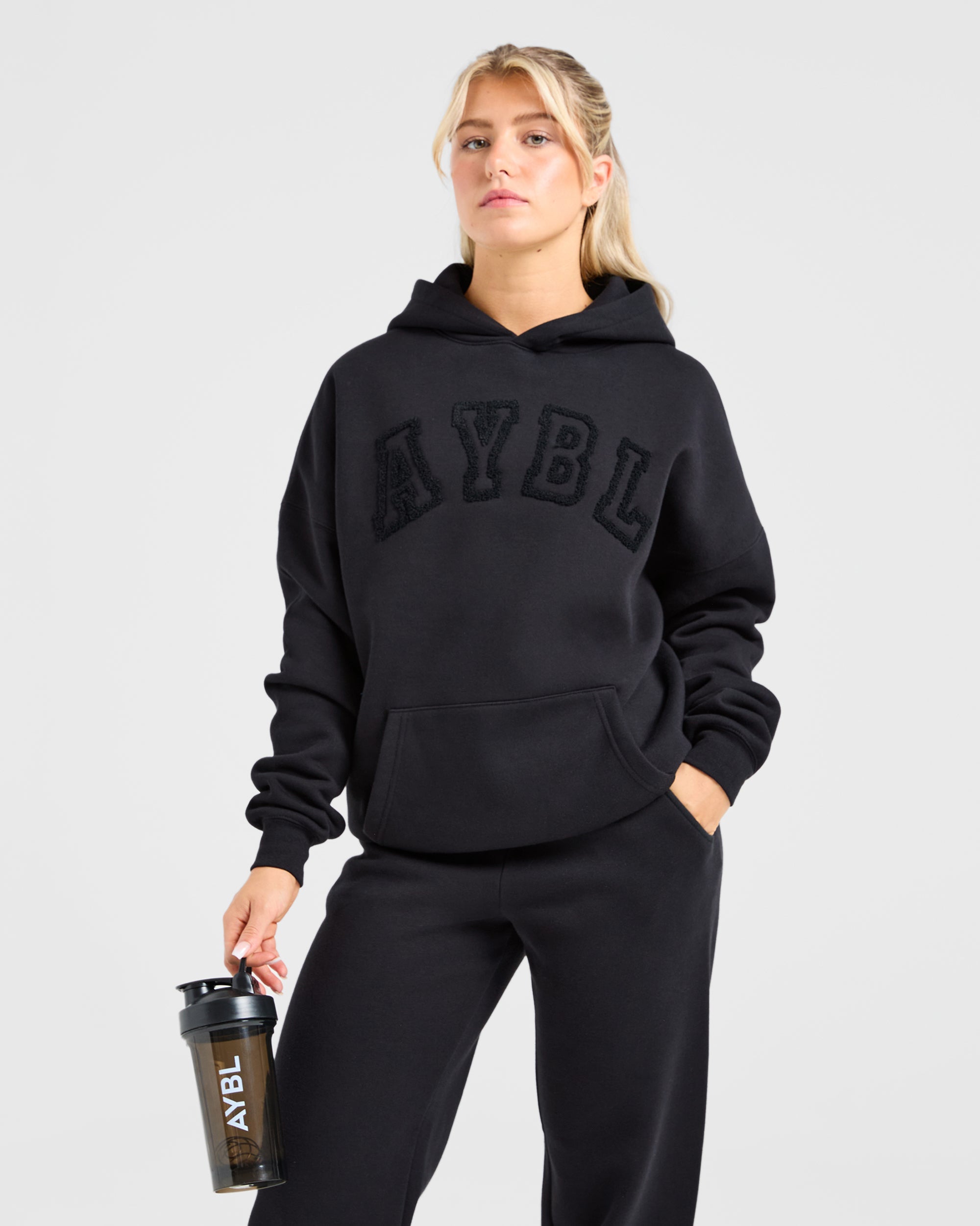 Varsity Oversized Outline Hoodie - Zwart