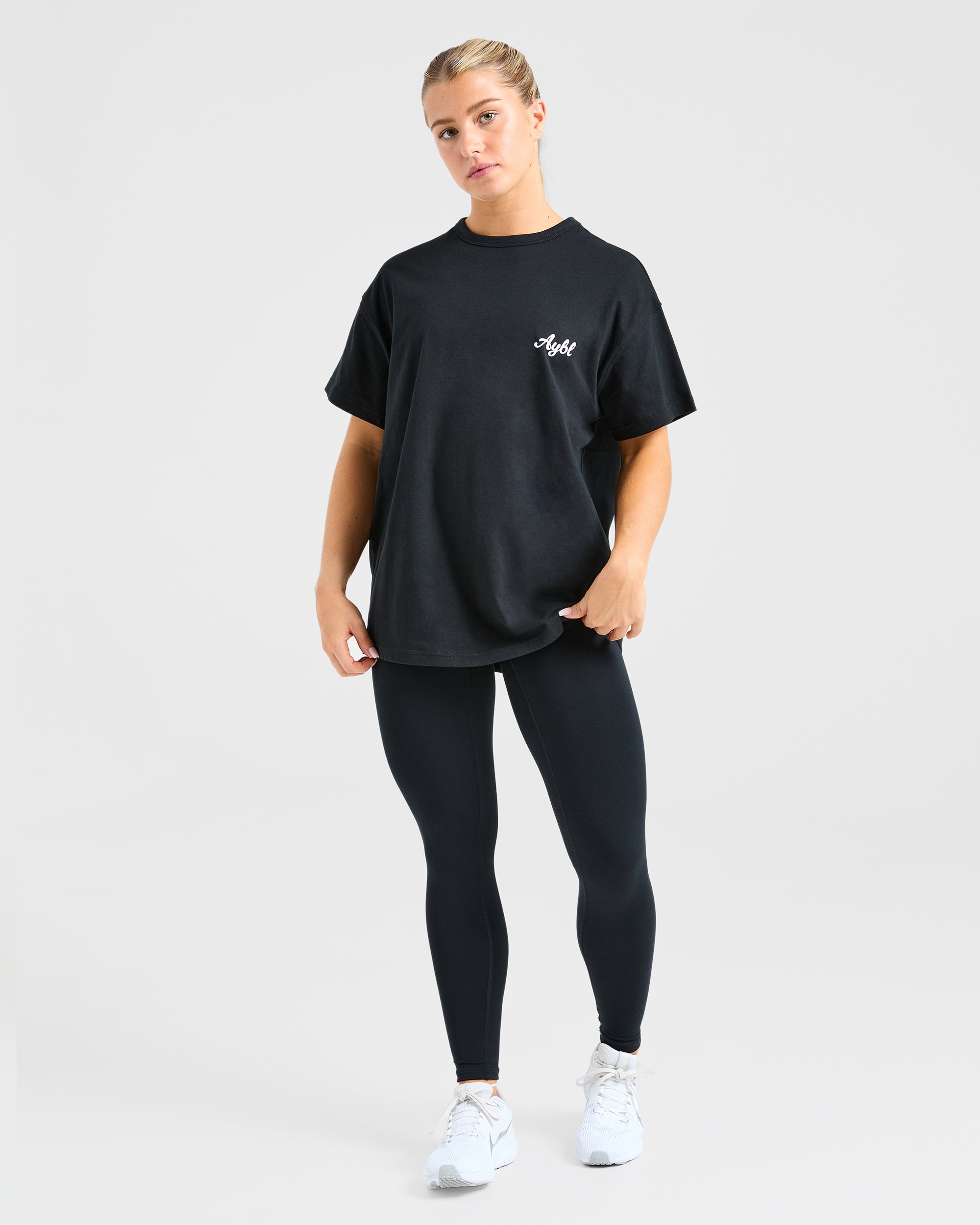 Body Achieve Mind Believe Oversized T Shirt - Zwart