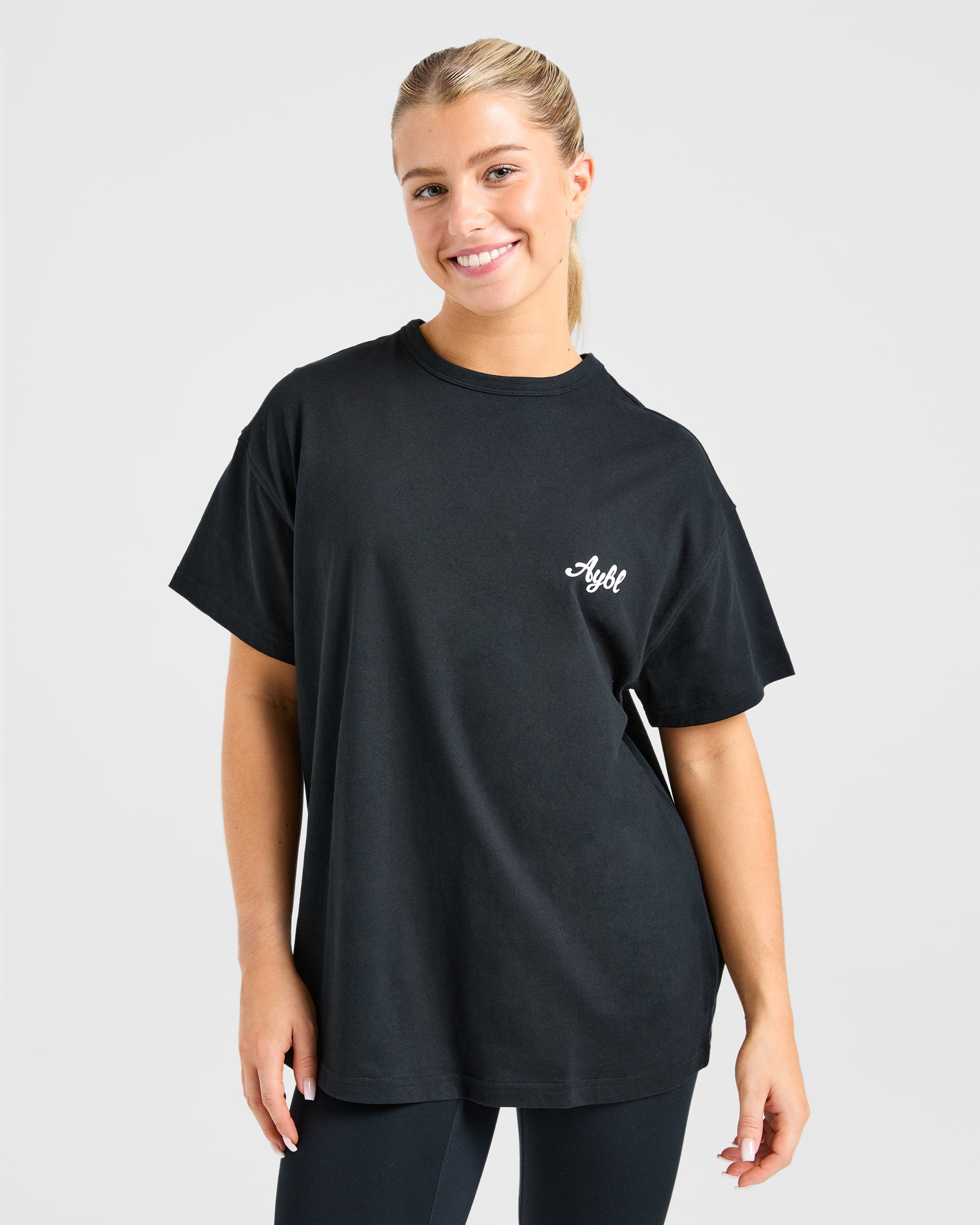 Body Achieve Mind Believe Oversized T Shirt - Zwart