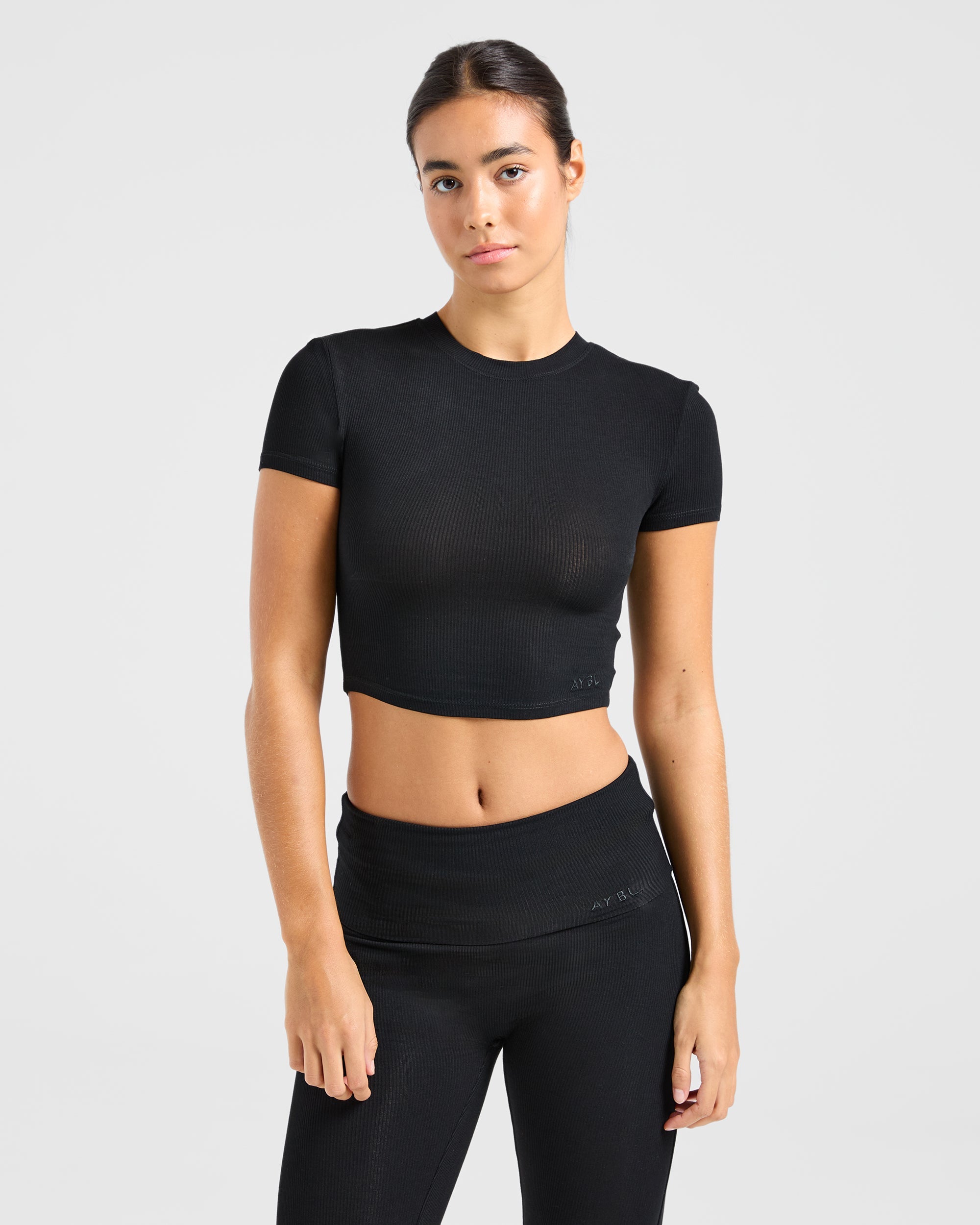 Lounge Ribbed T Shirt - Zwart