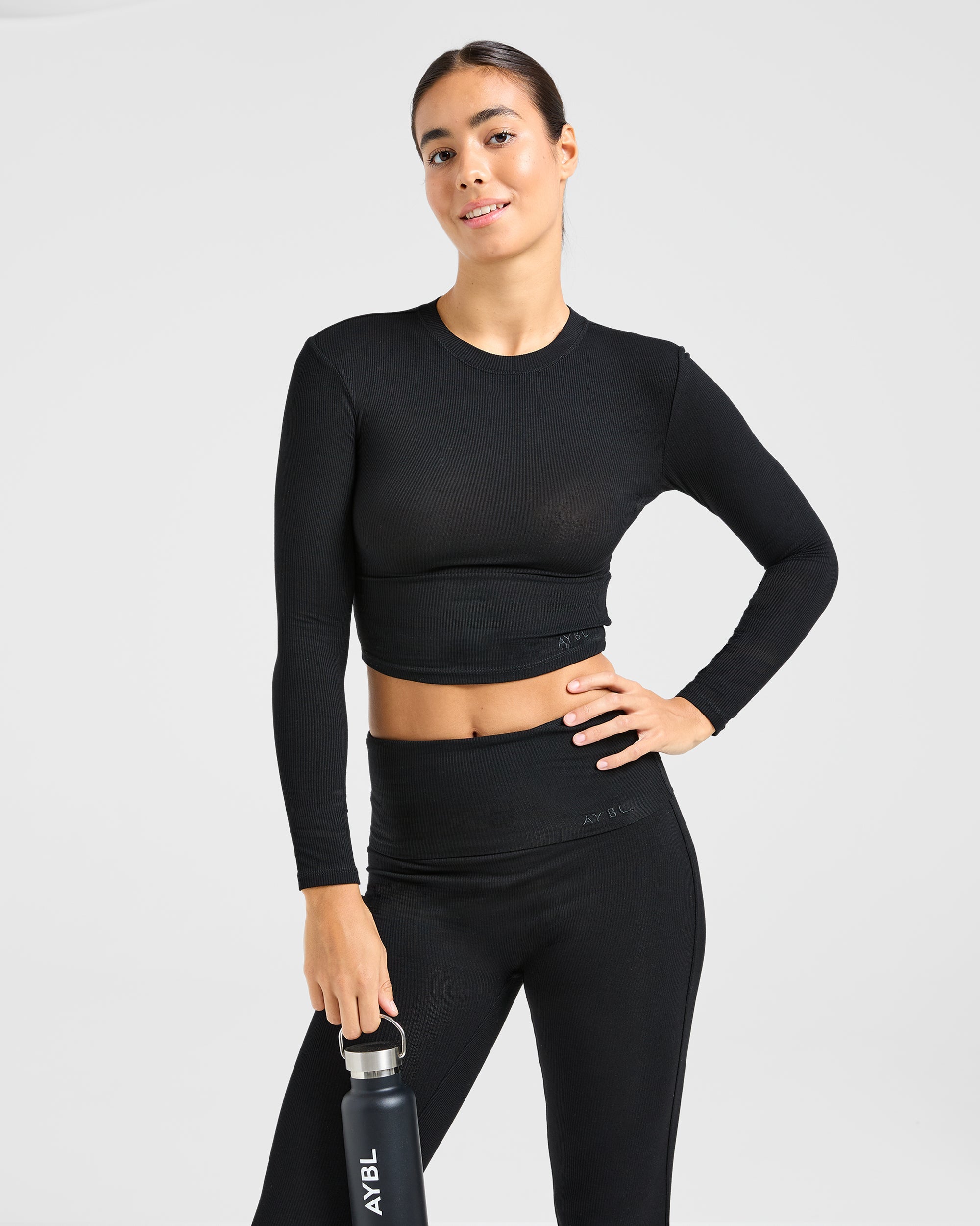 Lounge Ribbed Long Sleeve - Zwart