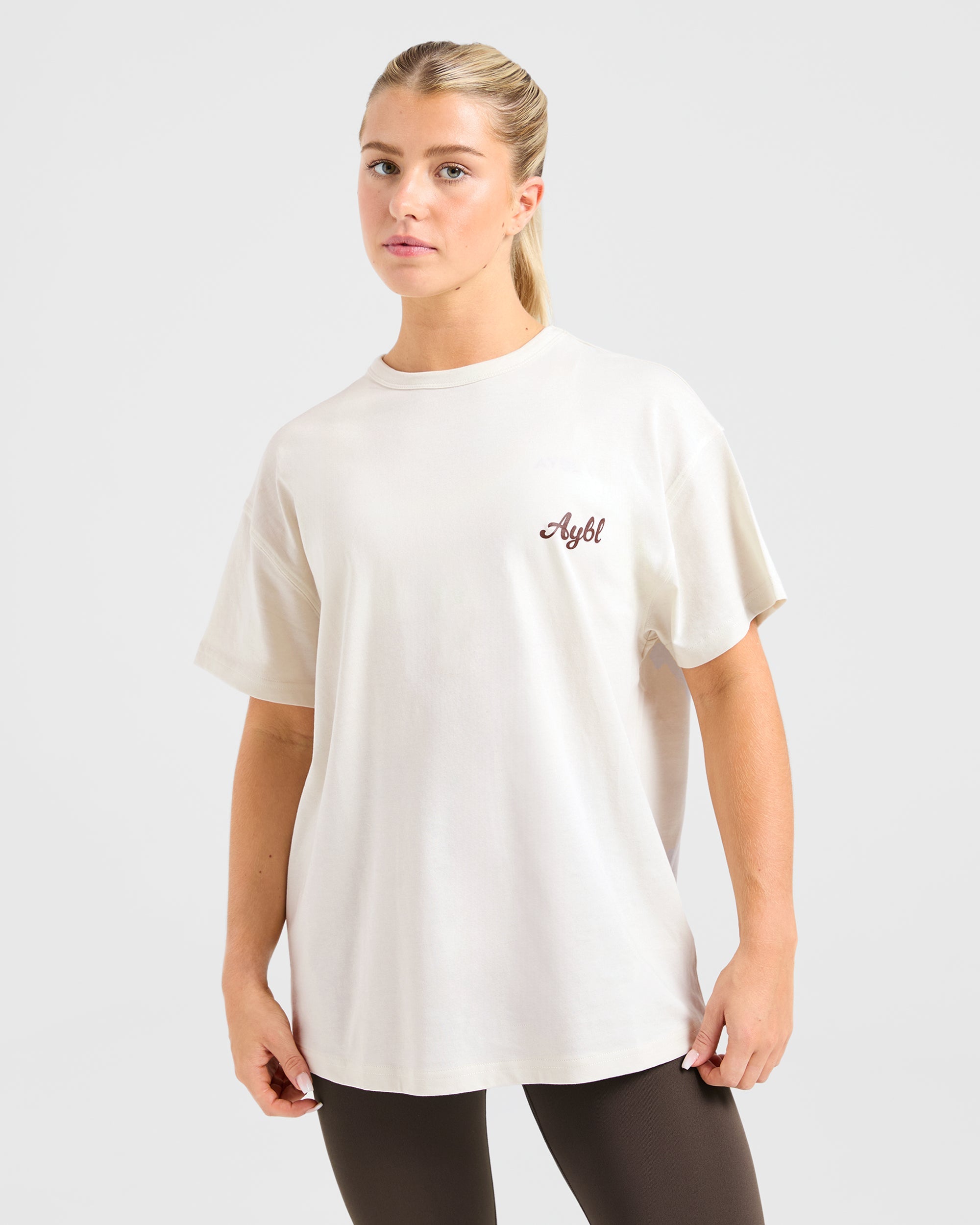 Body Achieve Mind Believe Oversized T Shirt - Beige