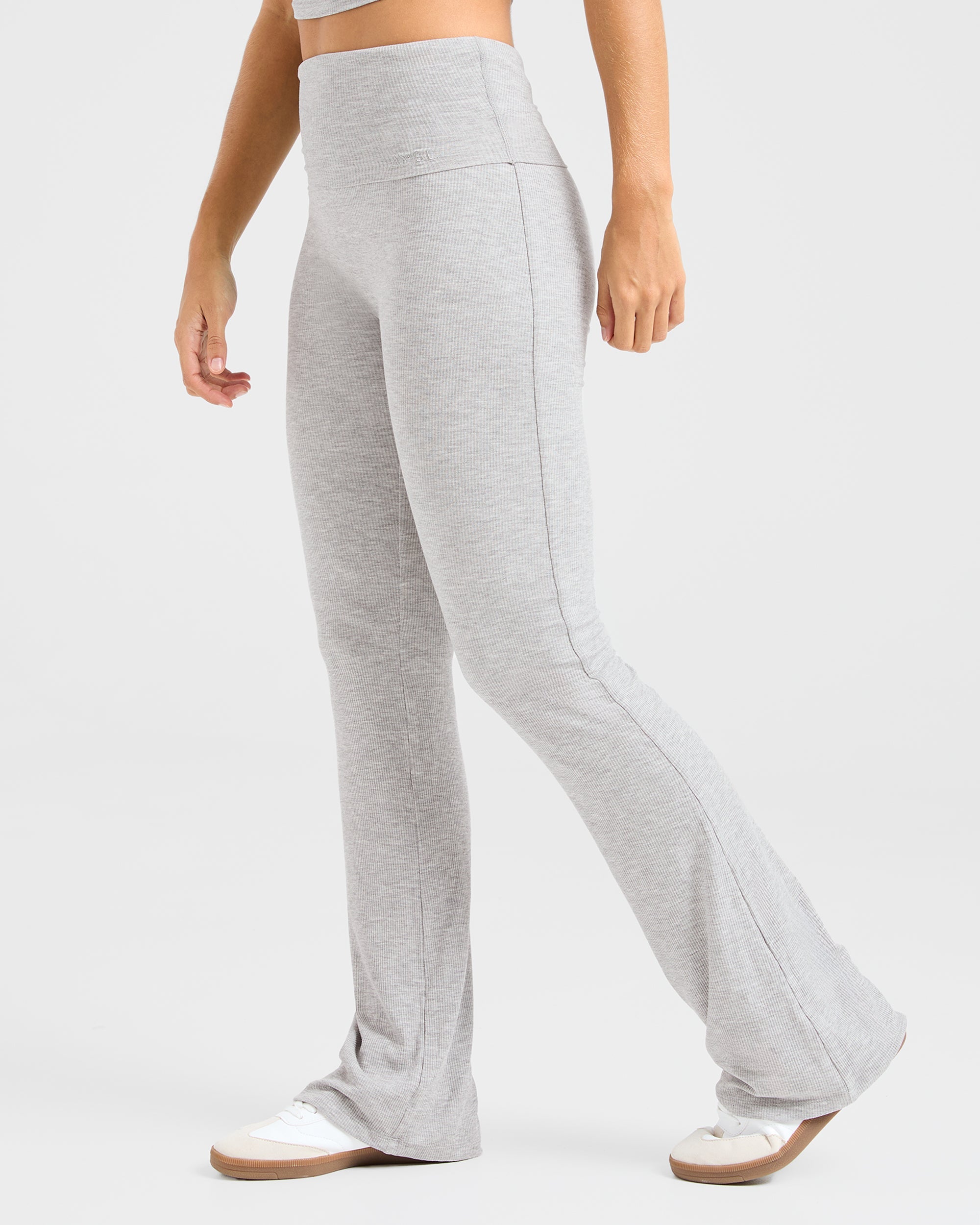 Lounge Ribbed Foldover Flared Leggings - Grijs Marl