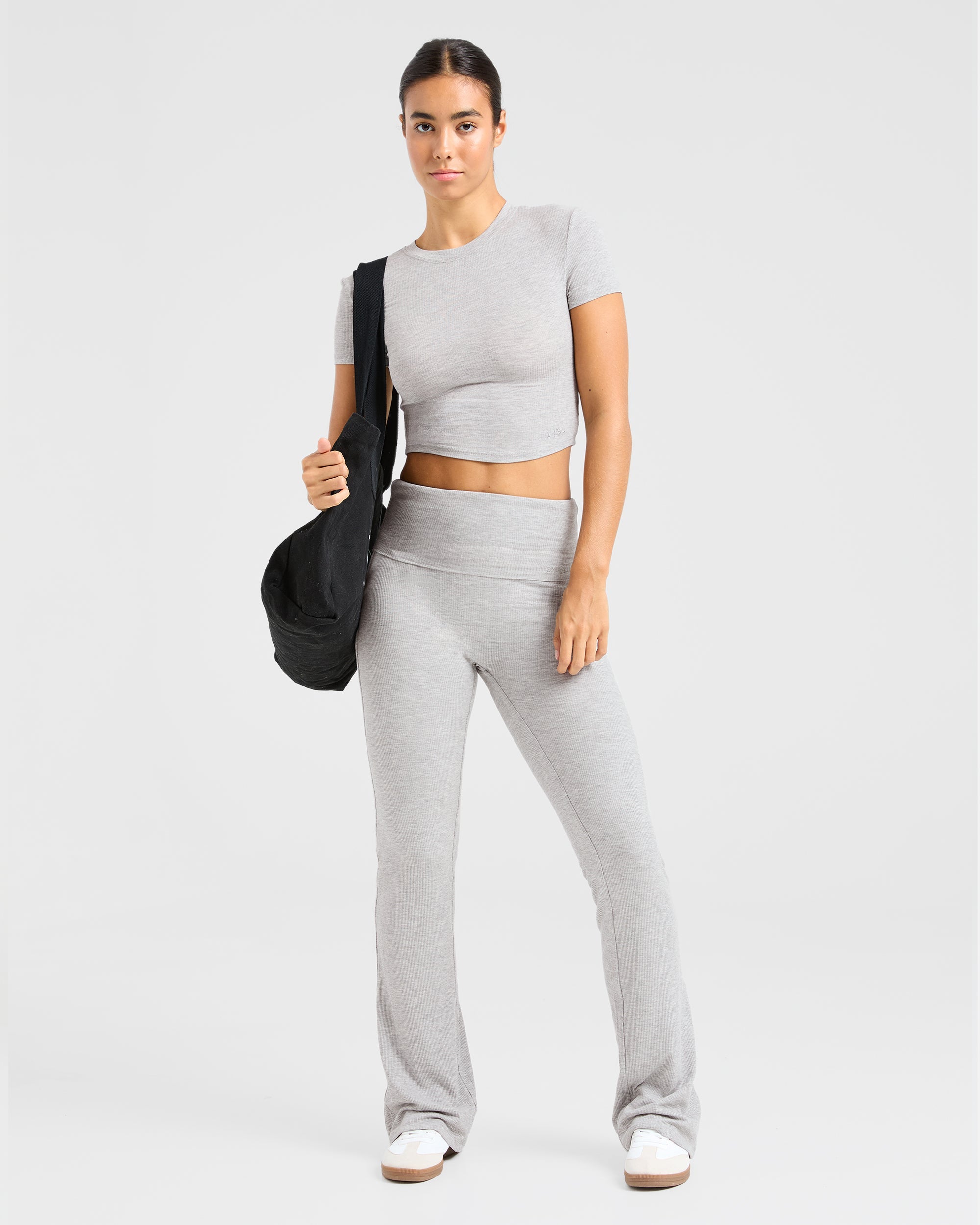 Lounge Ribbed Foldover Flared Leggings - Grijs Marl