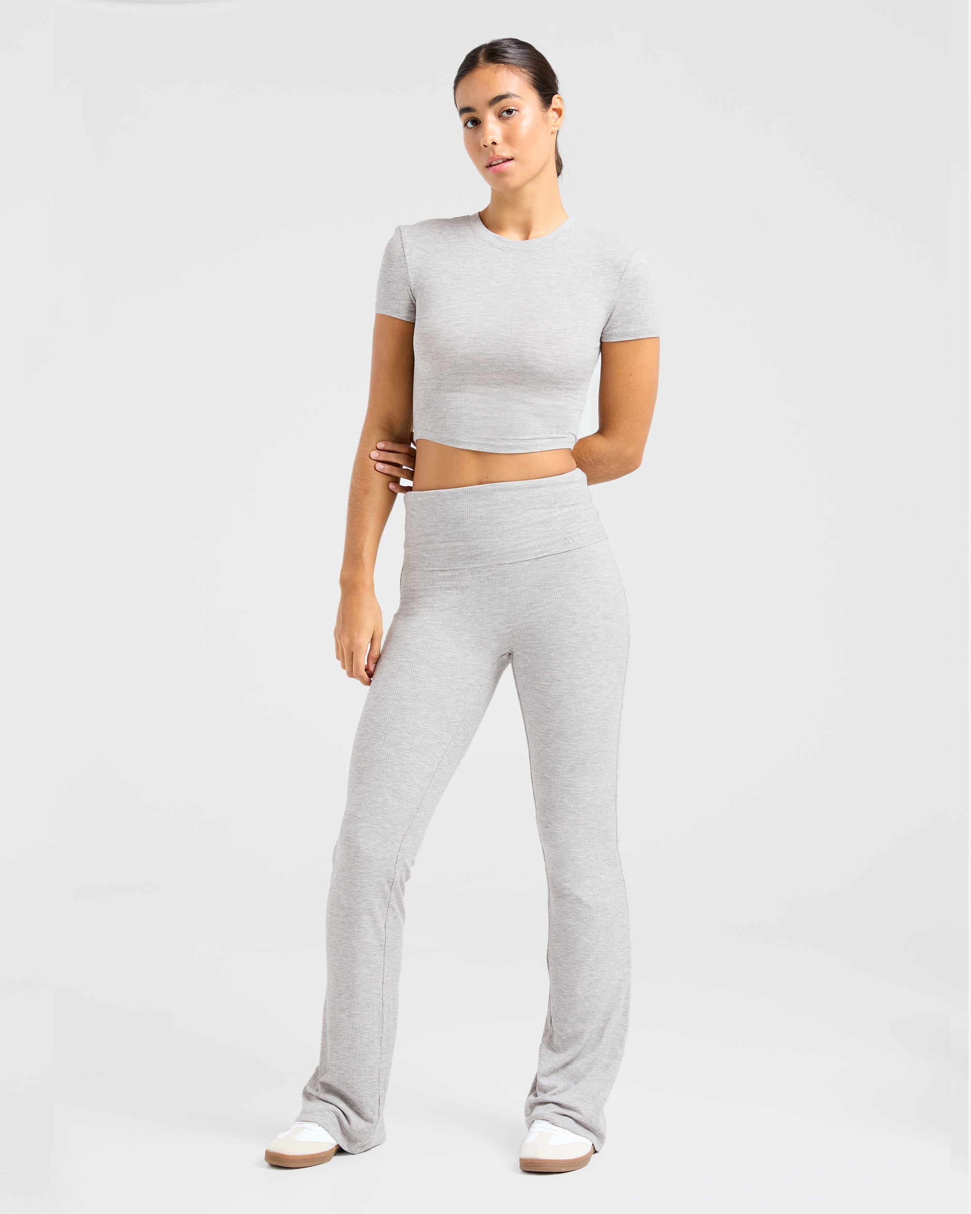 Lounge Ribbed Foldover Flared Leggings - Grijs Marl