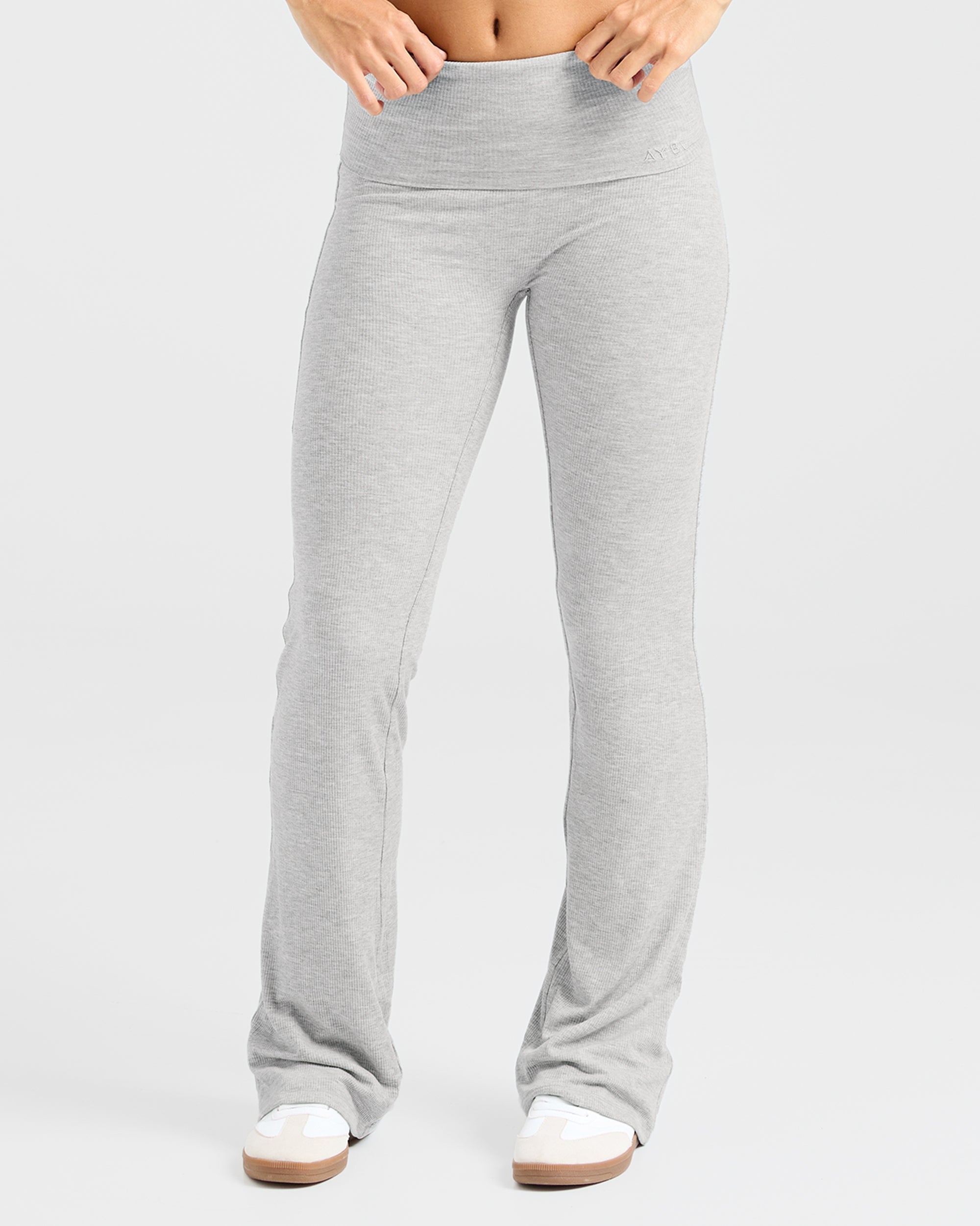 Lounge Ribbed Foldover Flared Leggings - Grijs Marl