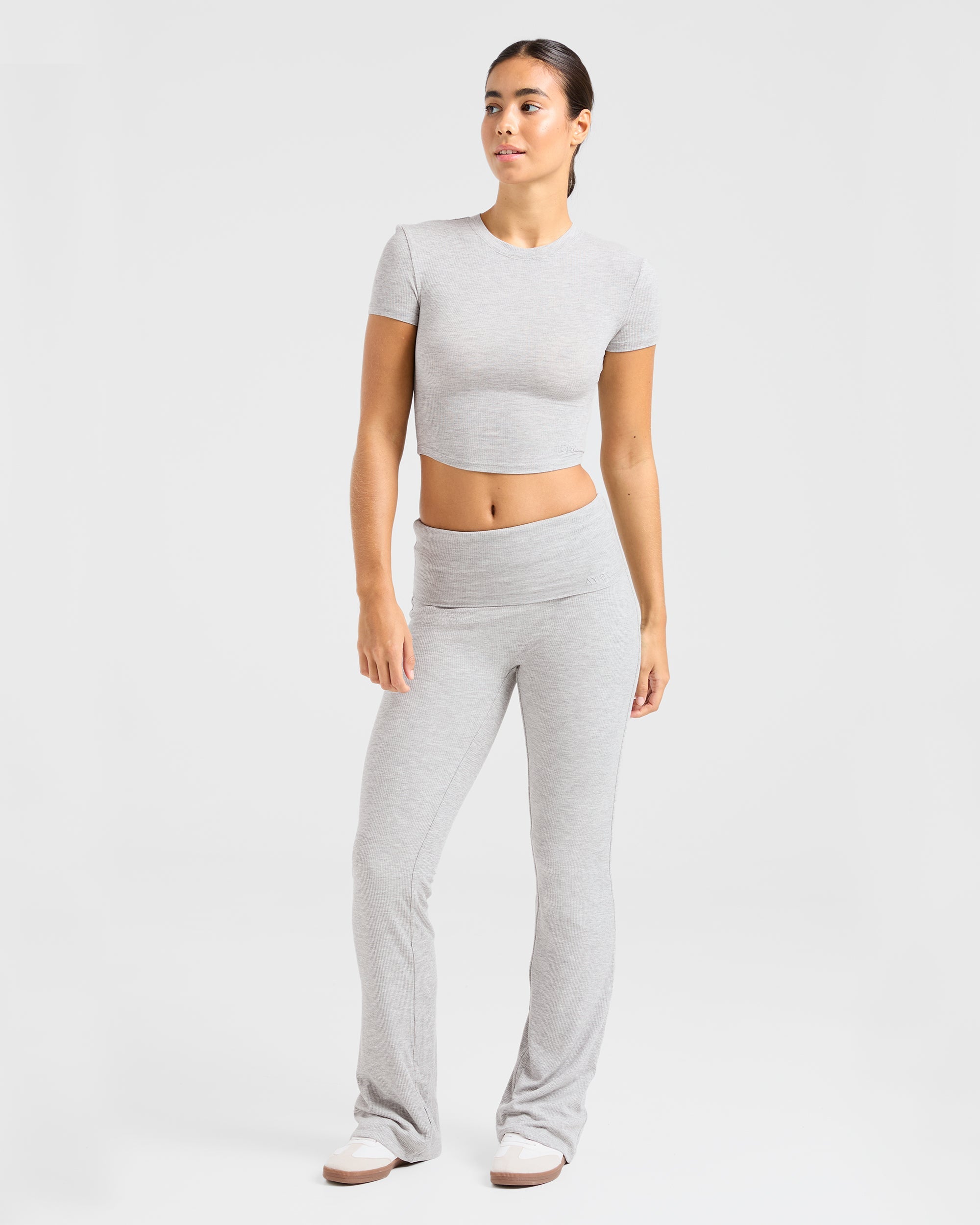 Lounge Ribbed Foldover Flared Leggings - Grijs Marl