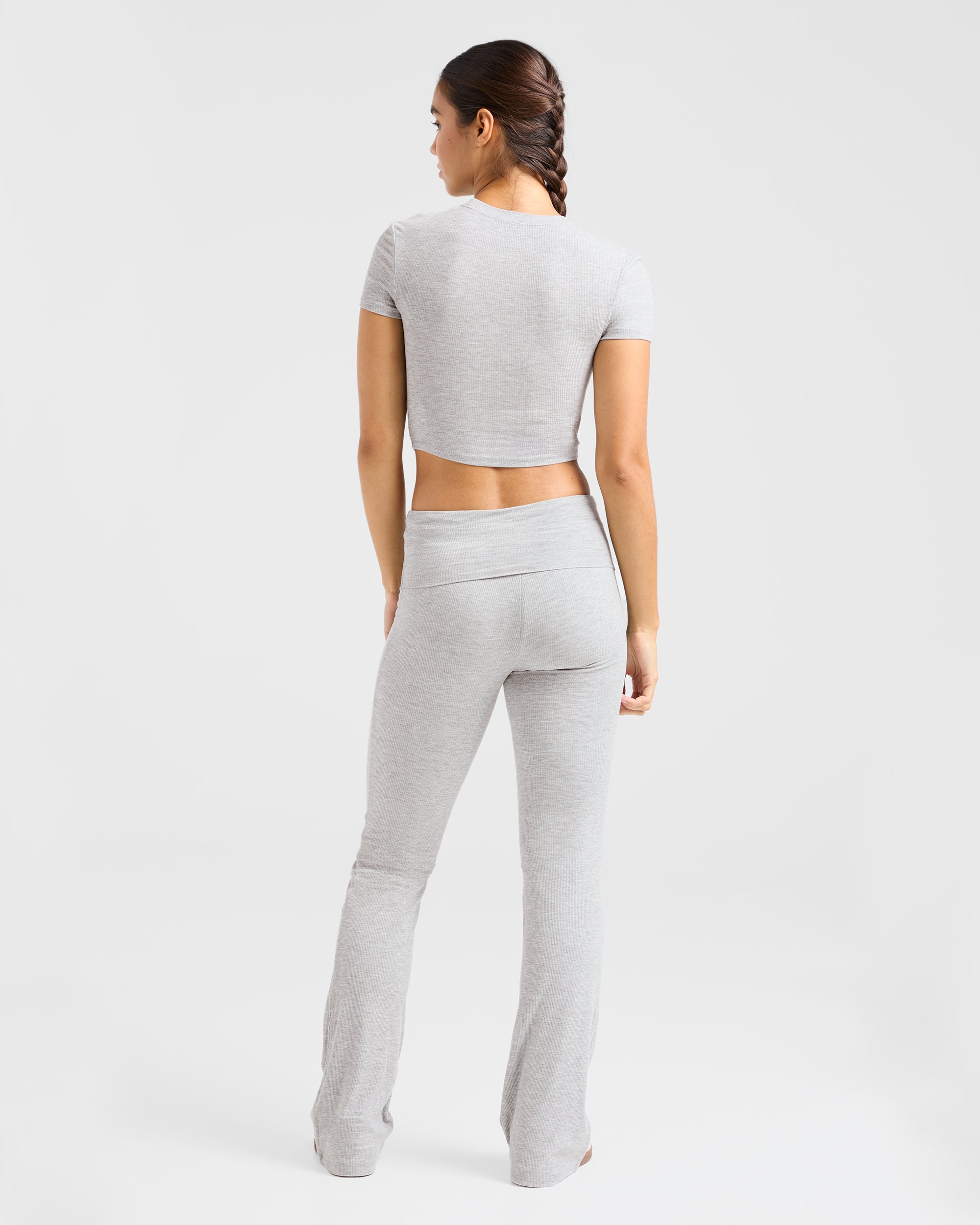 Lounge Ribbed Foldover Flared Leggings - Grijs Marl