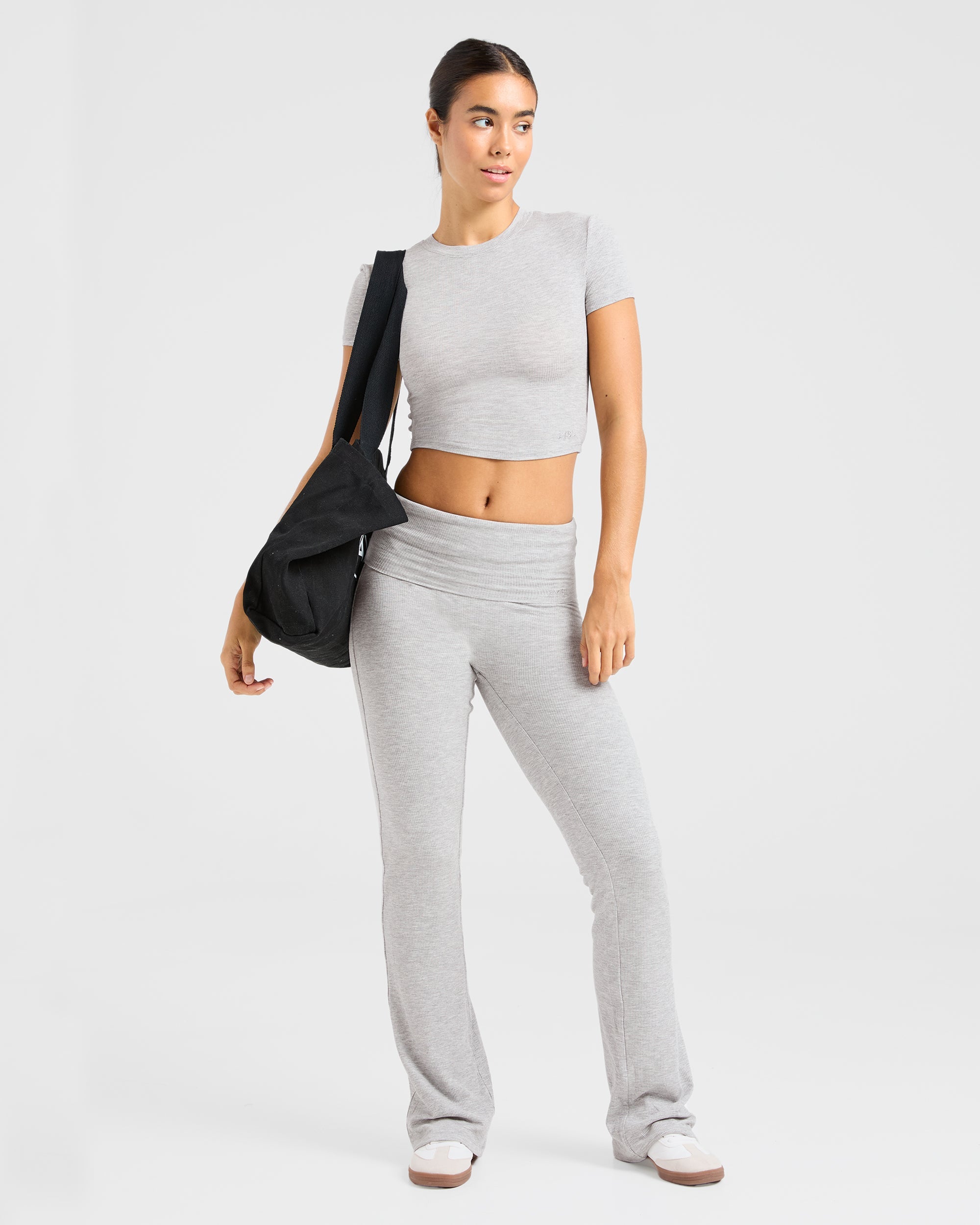 Lounge Ribbed Foldover Flared Leggings - Grijs Marl