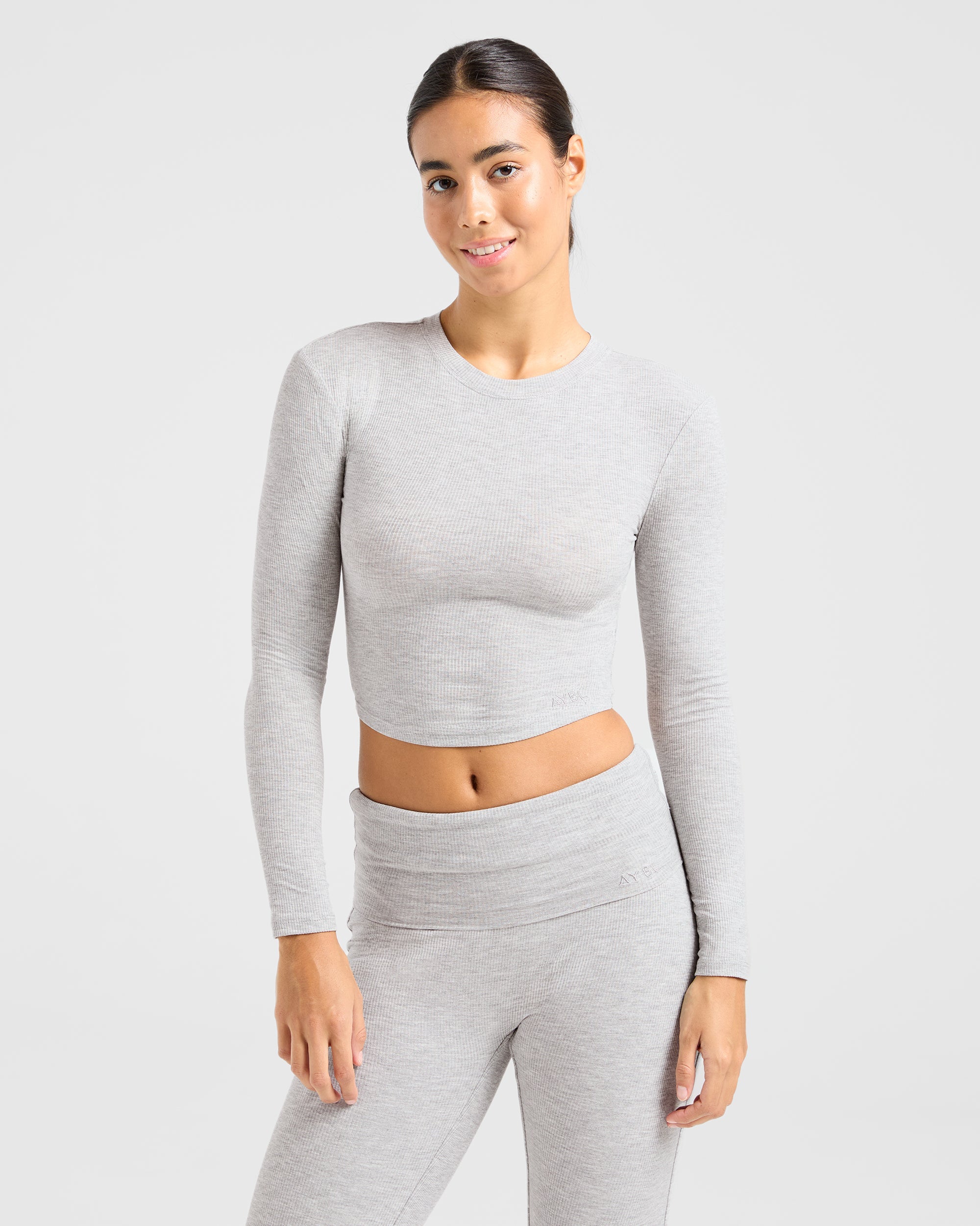 Lounge Ribbed Long Sleeve - Grijs Marl