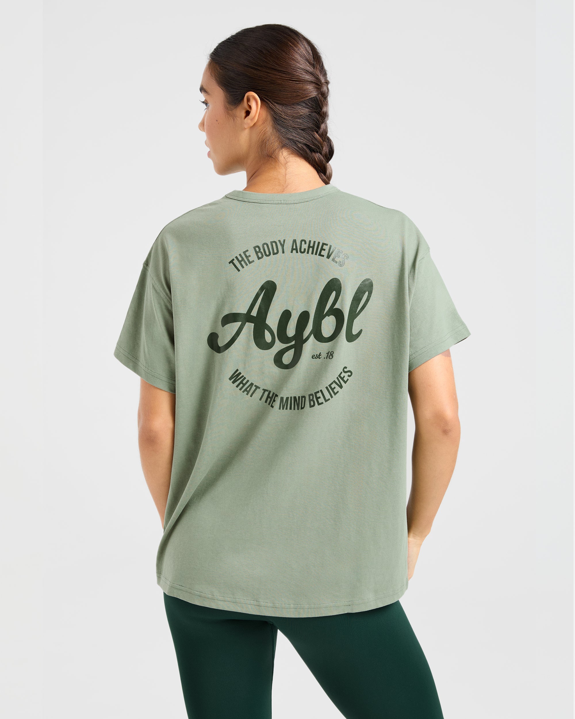 Body Achieve Mind Believe Oversized T Shirt - Groen