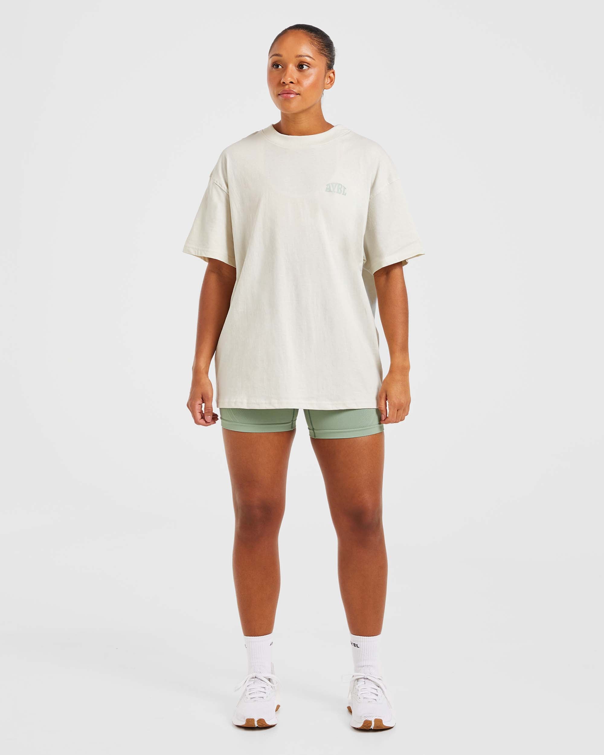 Mind Over Matter Oversized T Shirt - Beige/Groen