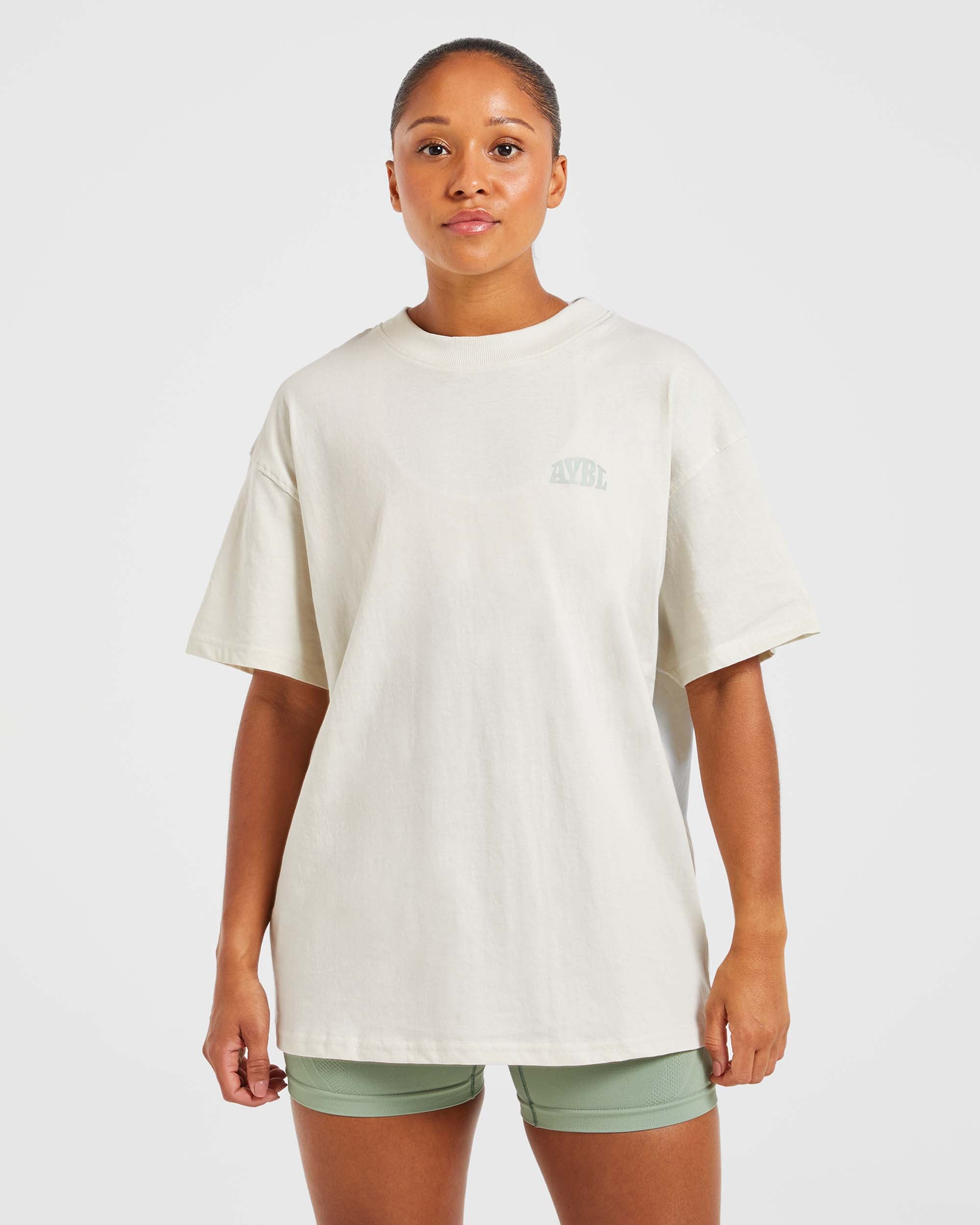 Mind Over Matter Oversized T Shirt - Beige/Groen