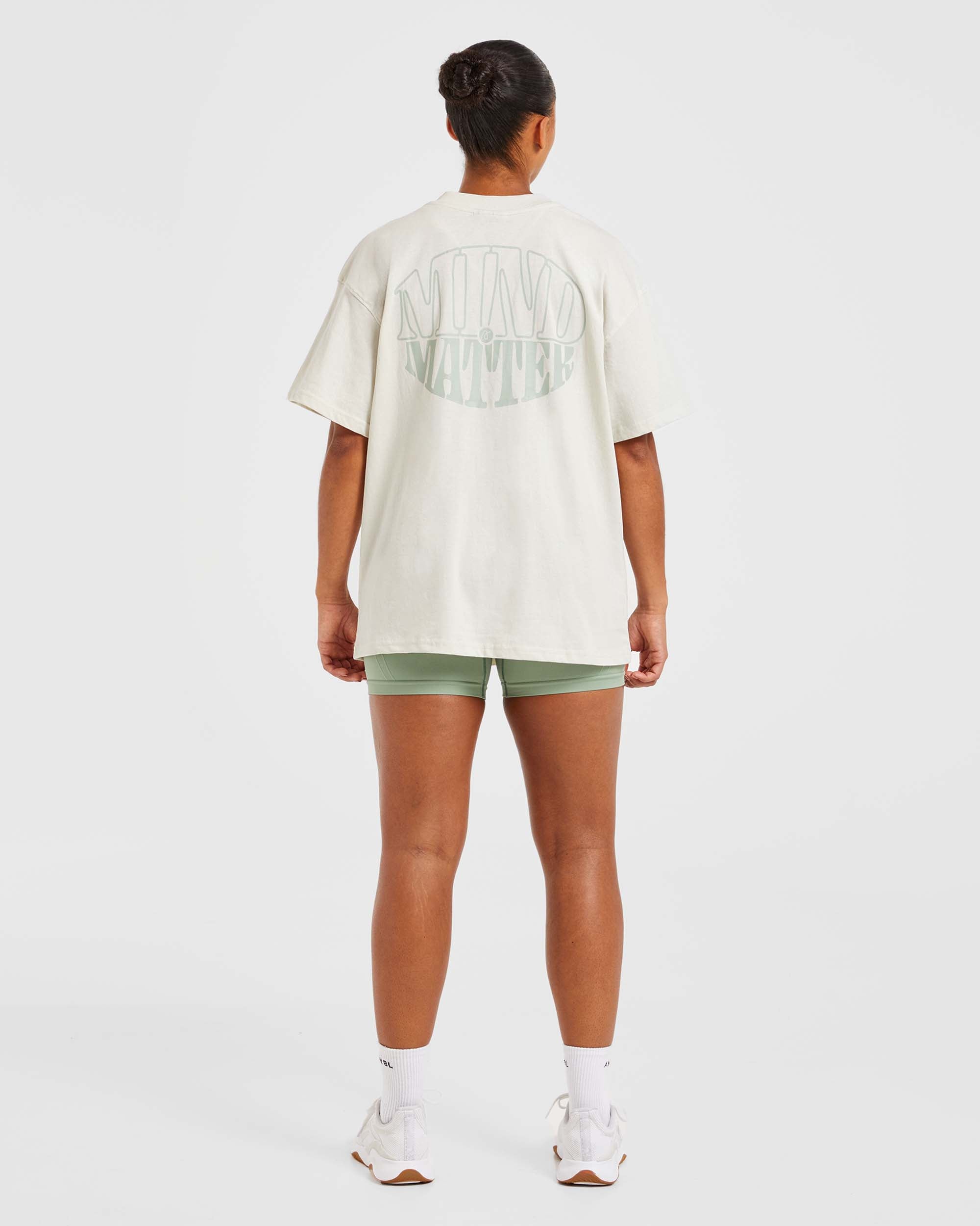 Mind Over Matter Oversized T Shirt - Beige/Groen