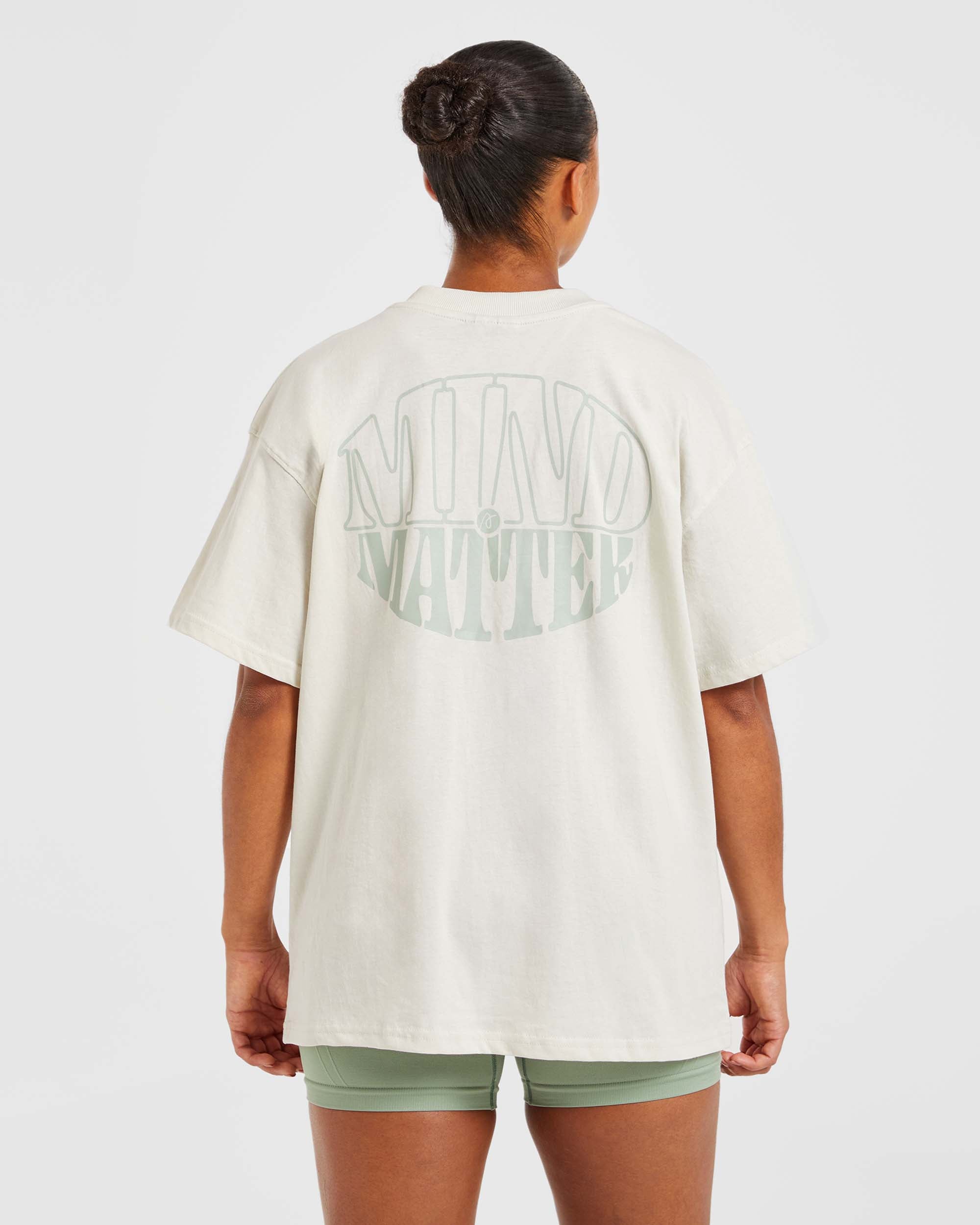 Mind Over Matter Oversized T Shirt - Beige/Groen