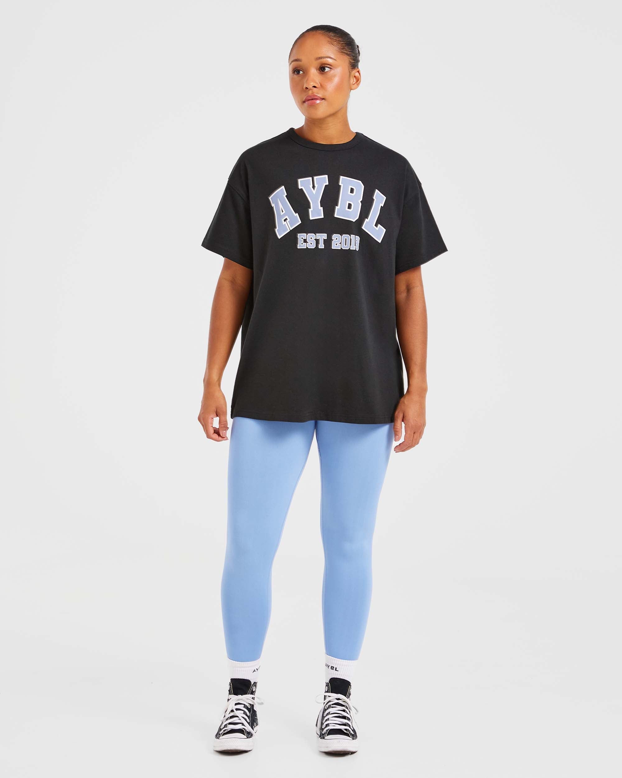 Varsity Oversized T Shirt - Zwart/Blauw