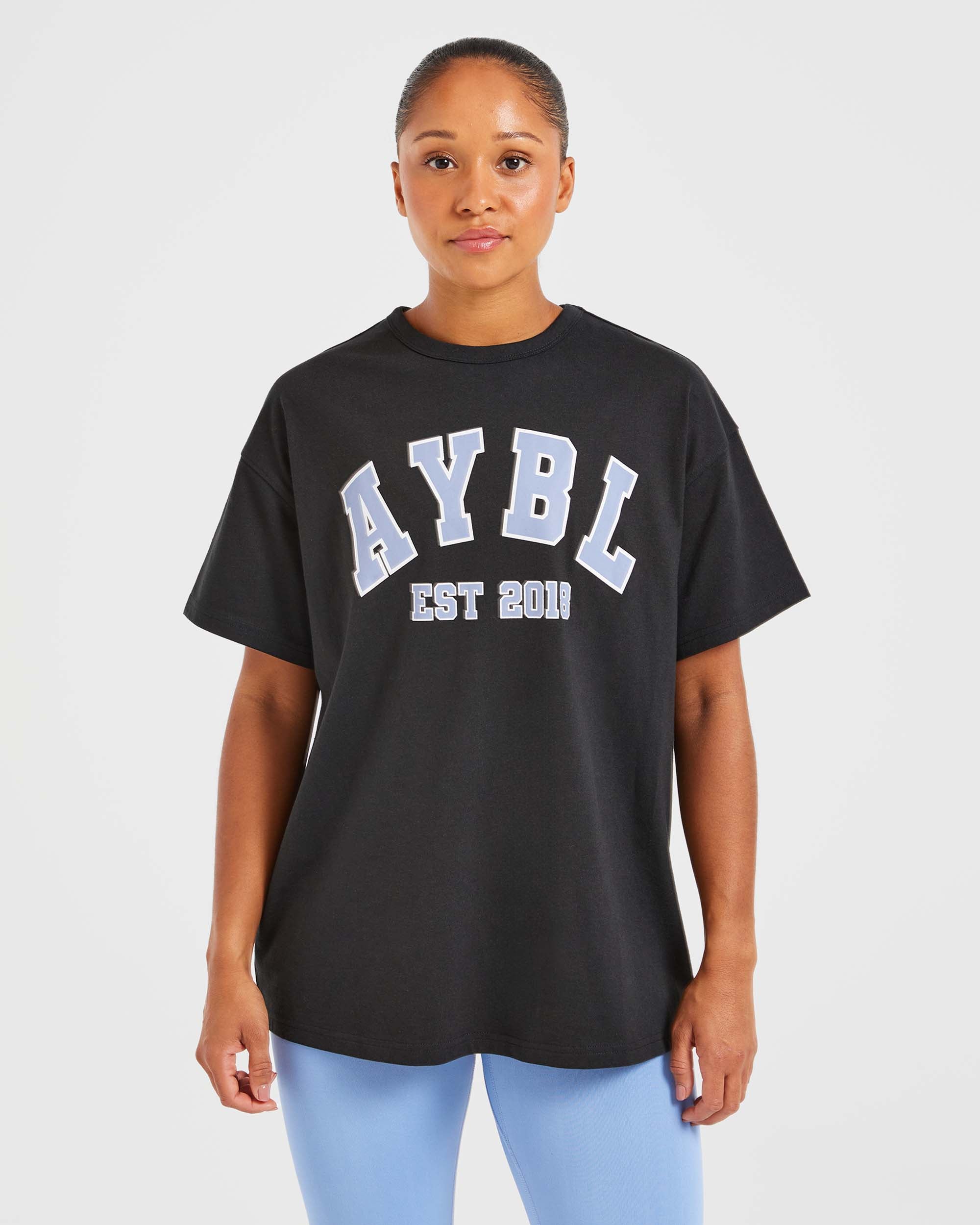 Varsity Oversized T Shirt - Zwart/Blauw