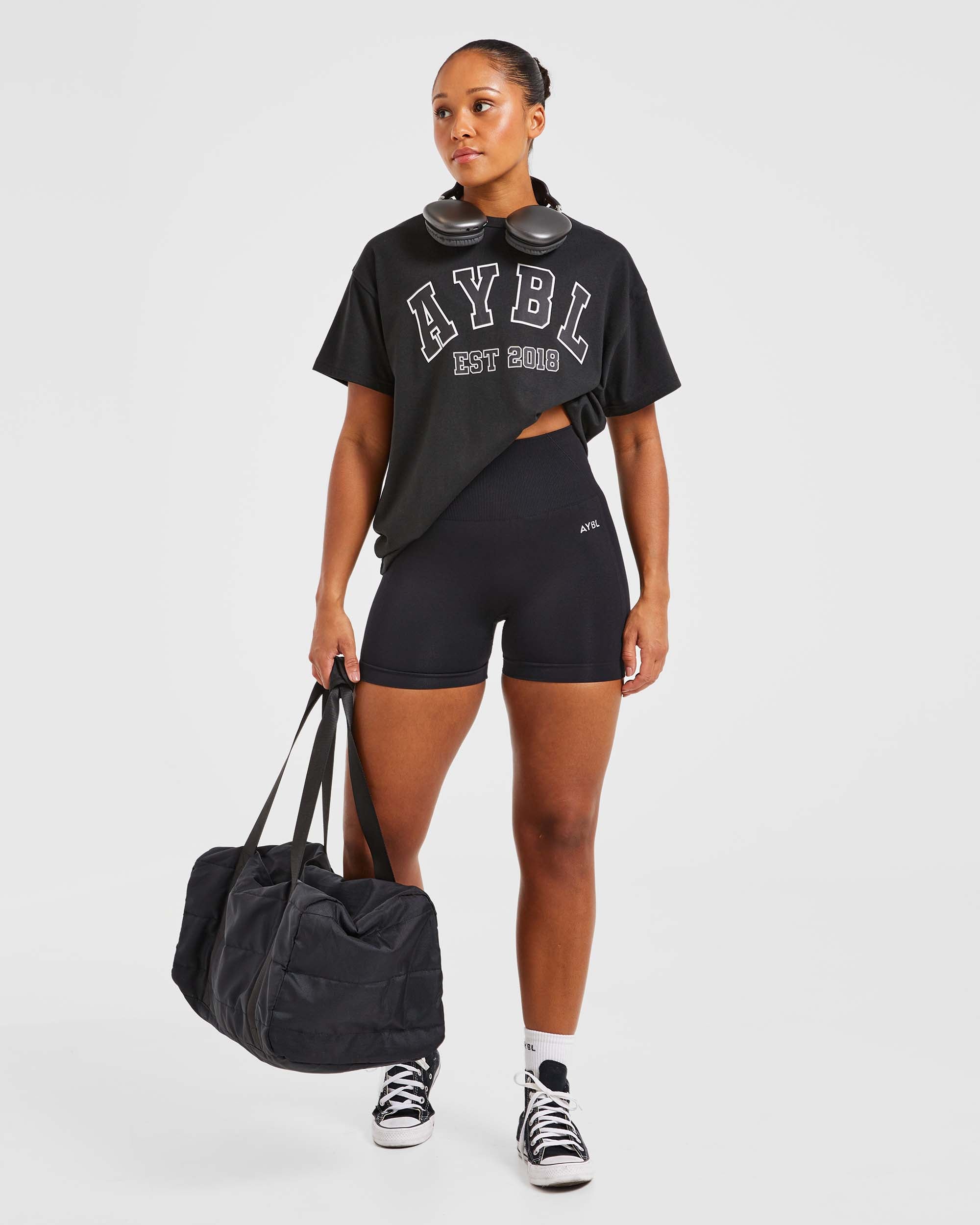 Varsity Oversized T Shirt - Zwart