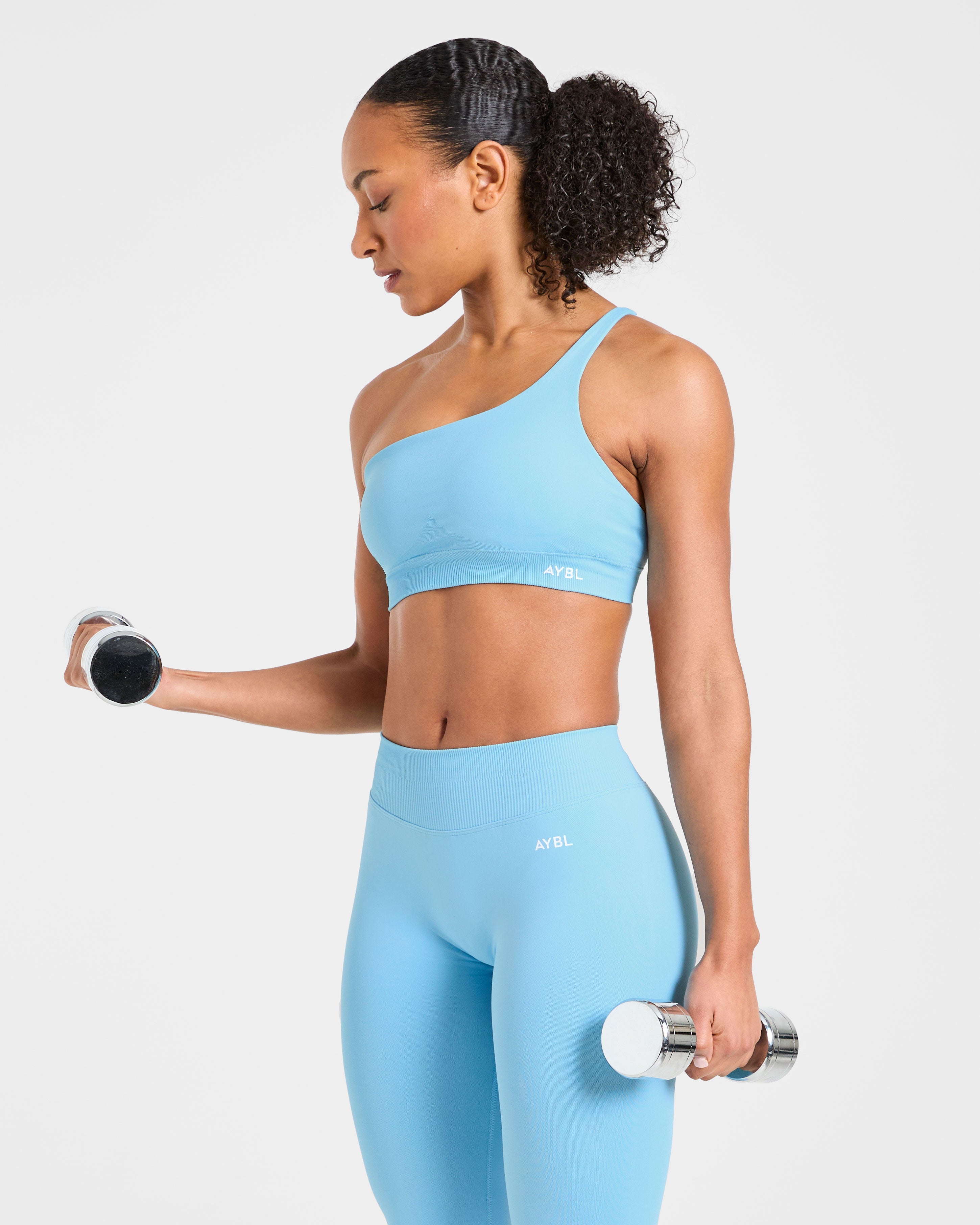 Enhance Seamless One Shoulder Sports Bra - Powder Blauw