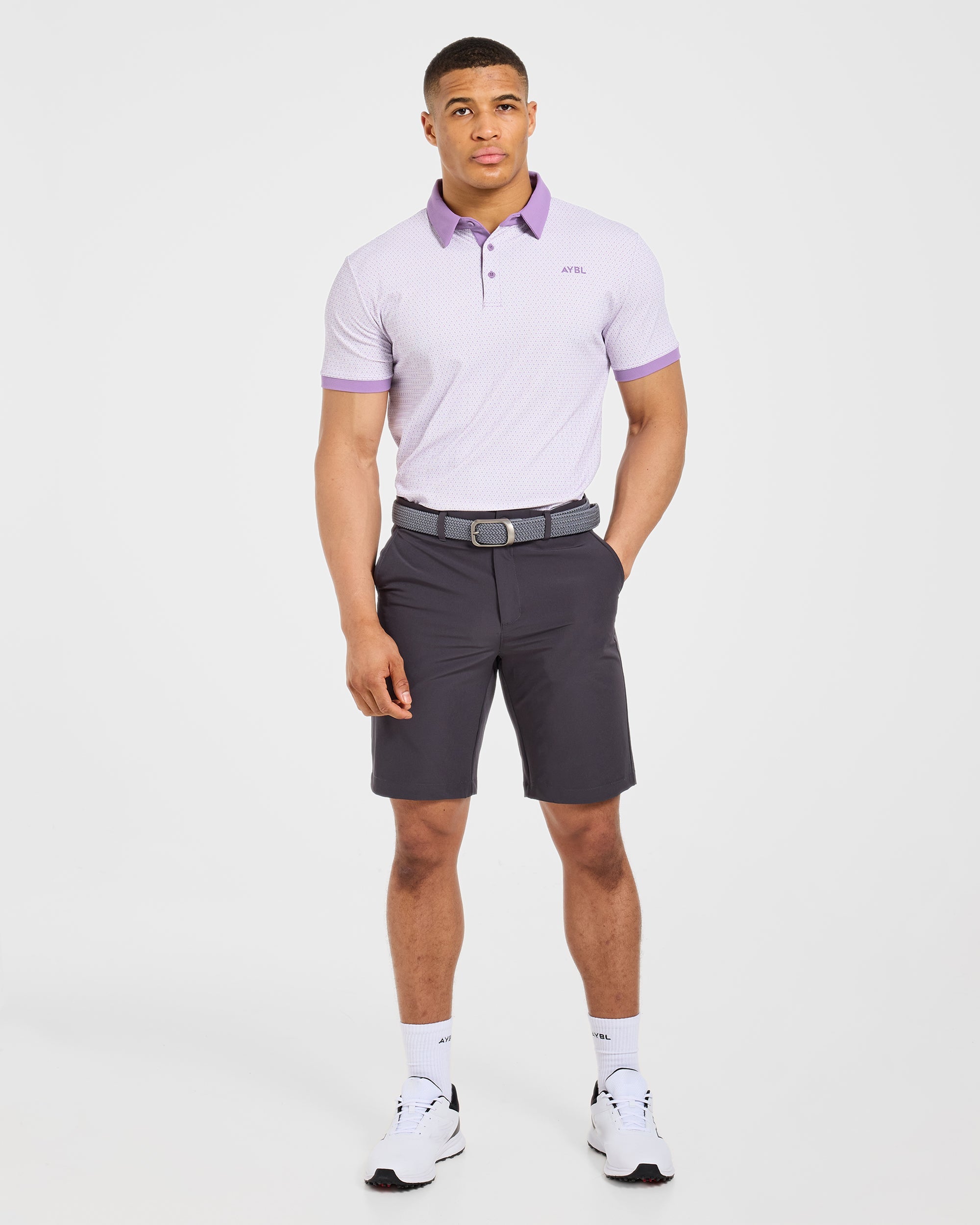 Precision Geometric Polo - Wit/Lila