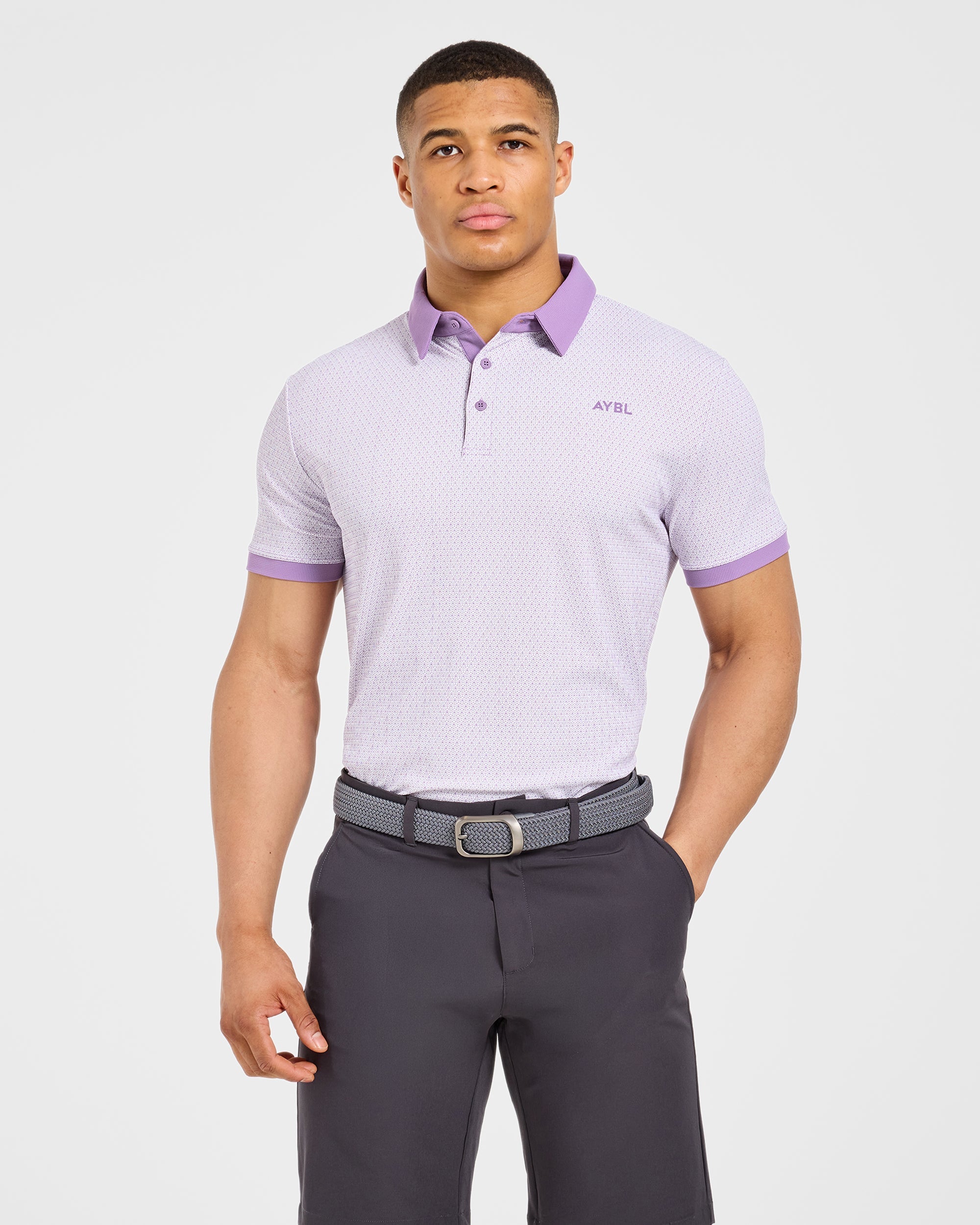 Precision Geometric Polo - Wit/Lila