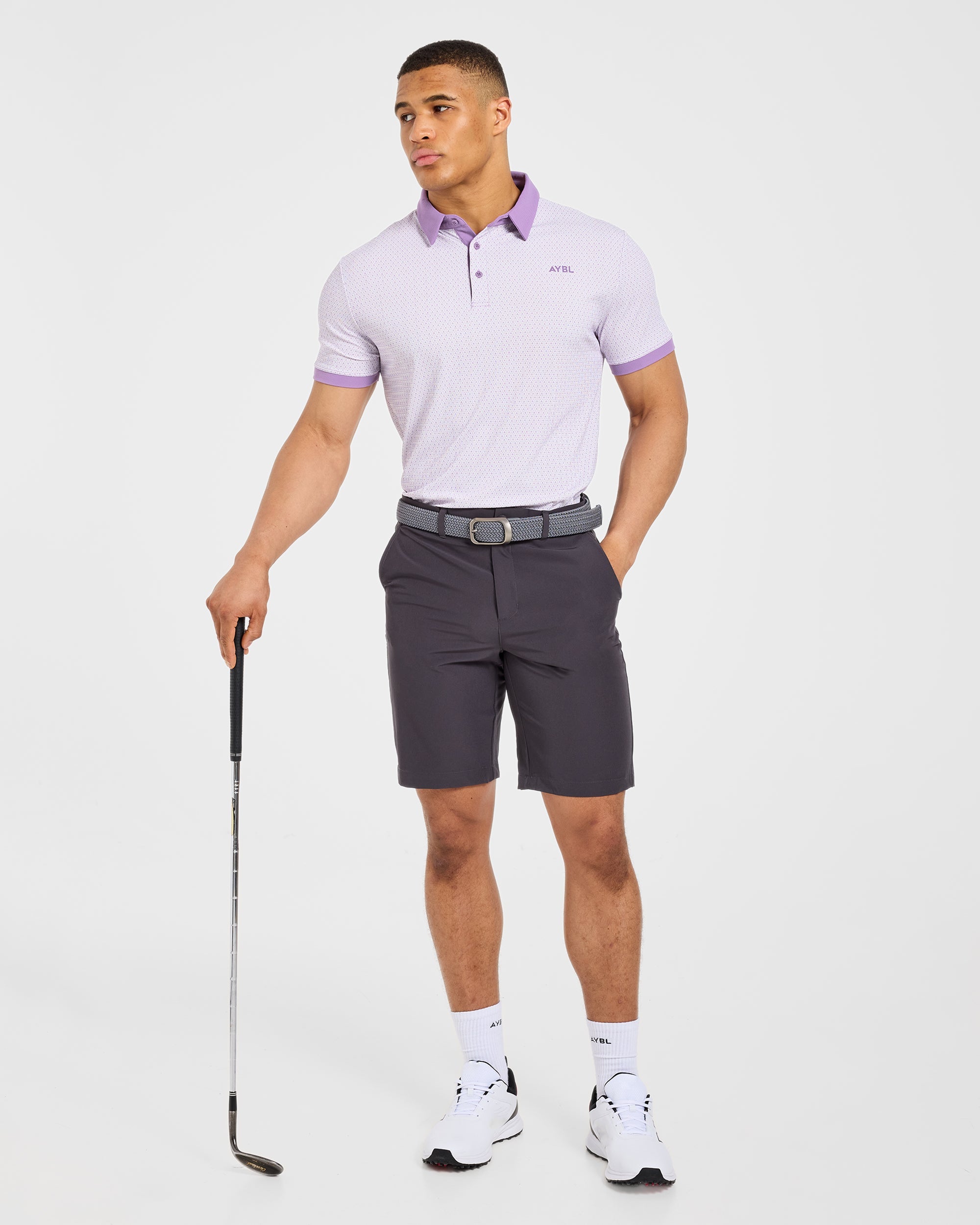 Precision Geometric Polo - Wit/Lila