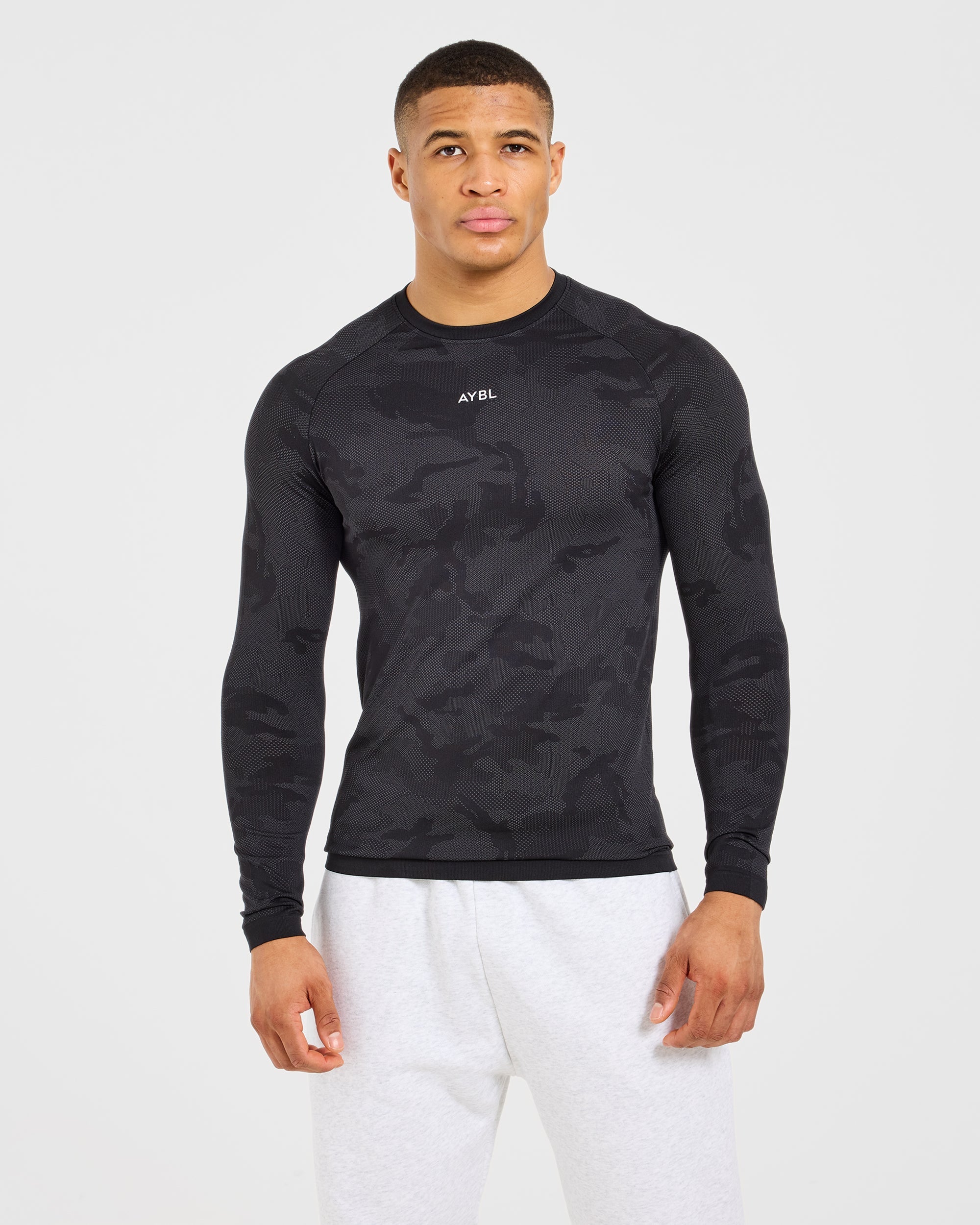 Camo Seamless Long Sleeve T Shirt - Zwart