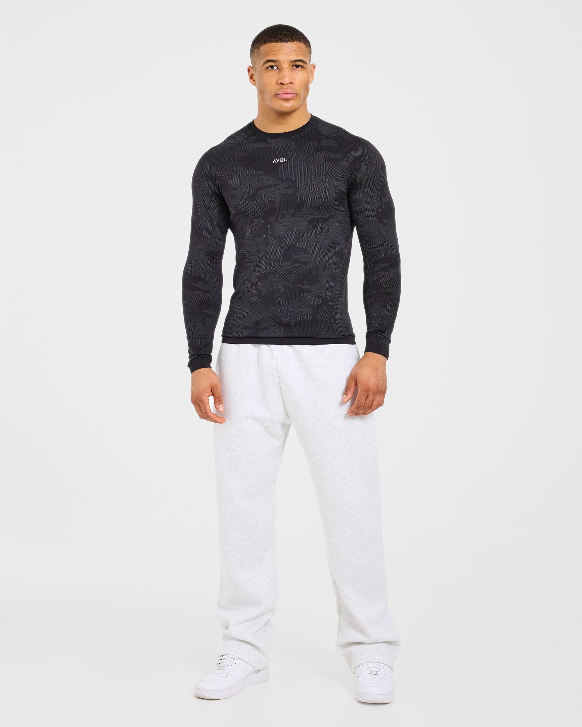Camo Seamless Long Sleeve T Shirt - Zwart