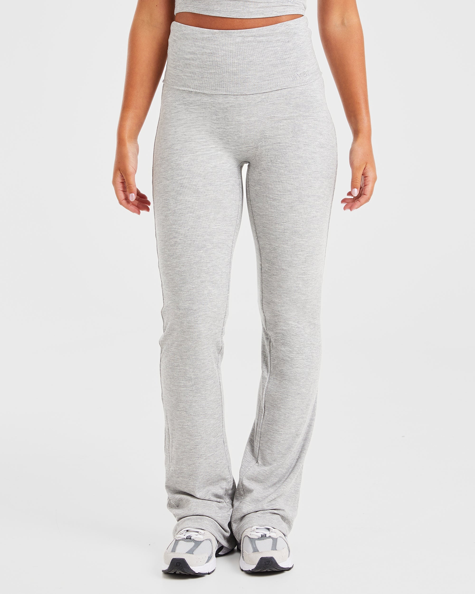 Lounge Ribbed Foldover Flared Leggings - Grijs Marl