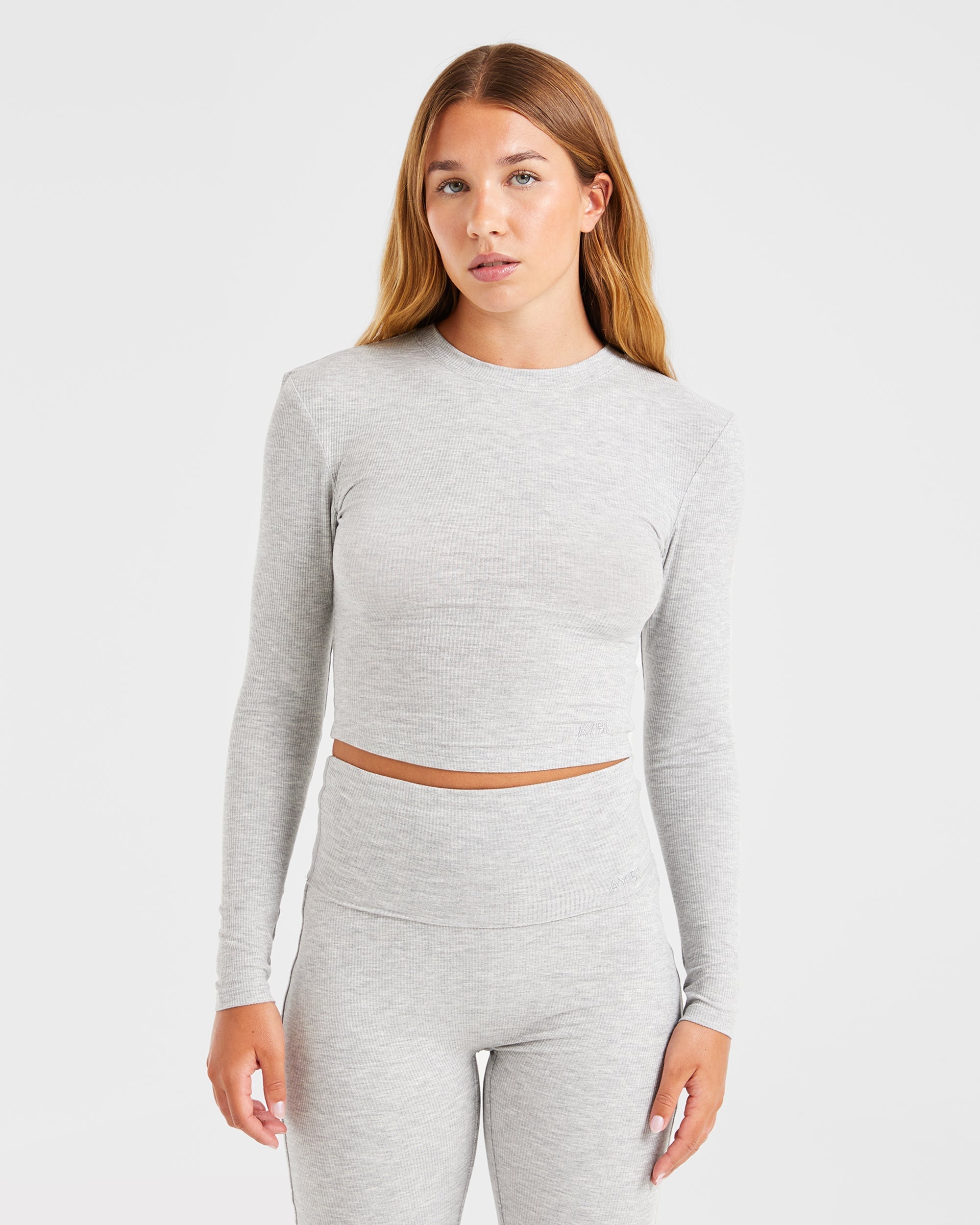 Lounge Ribbed Long Sleeve - Grijs Marl