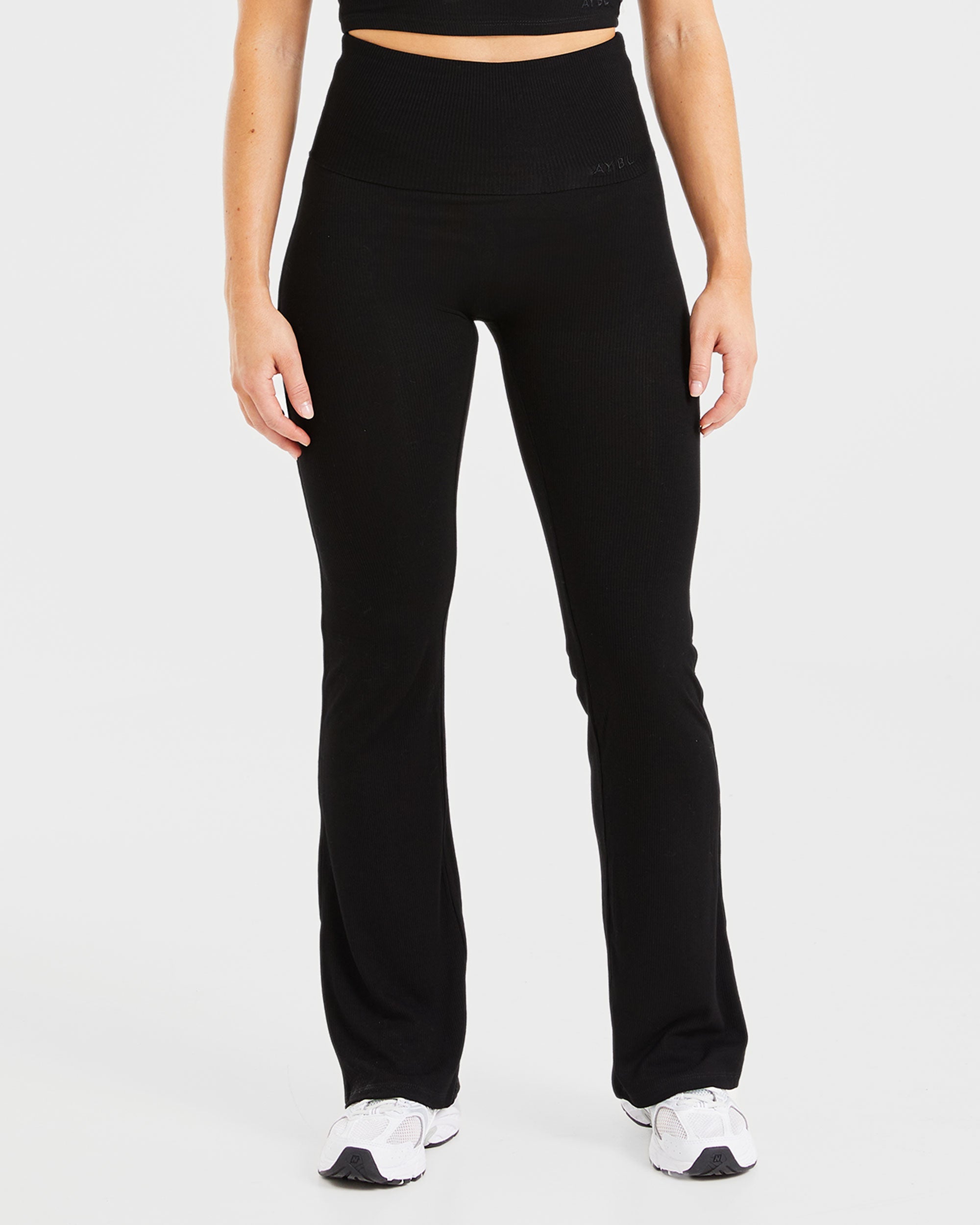 Lounge Ribbed Foldover Flared Leggings - Zwart