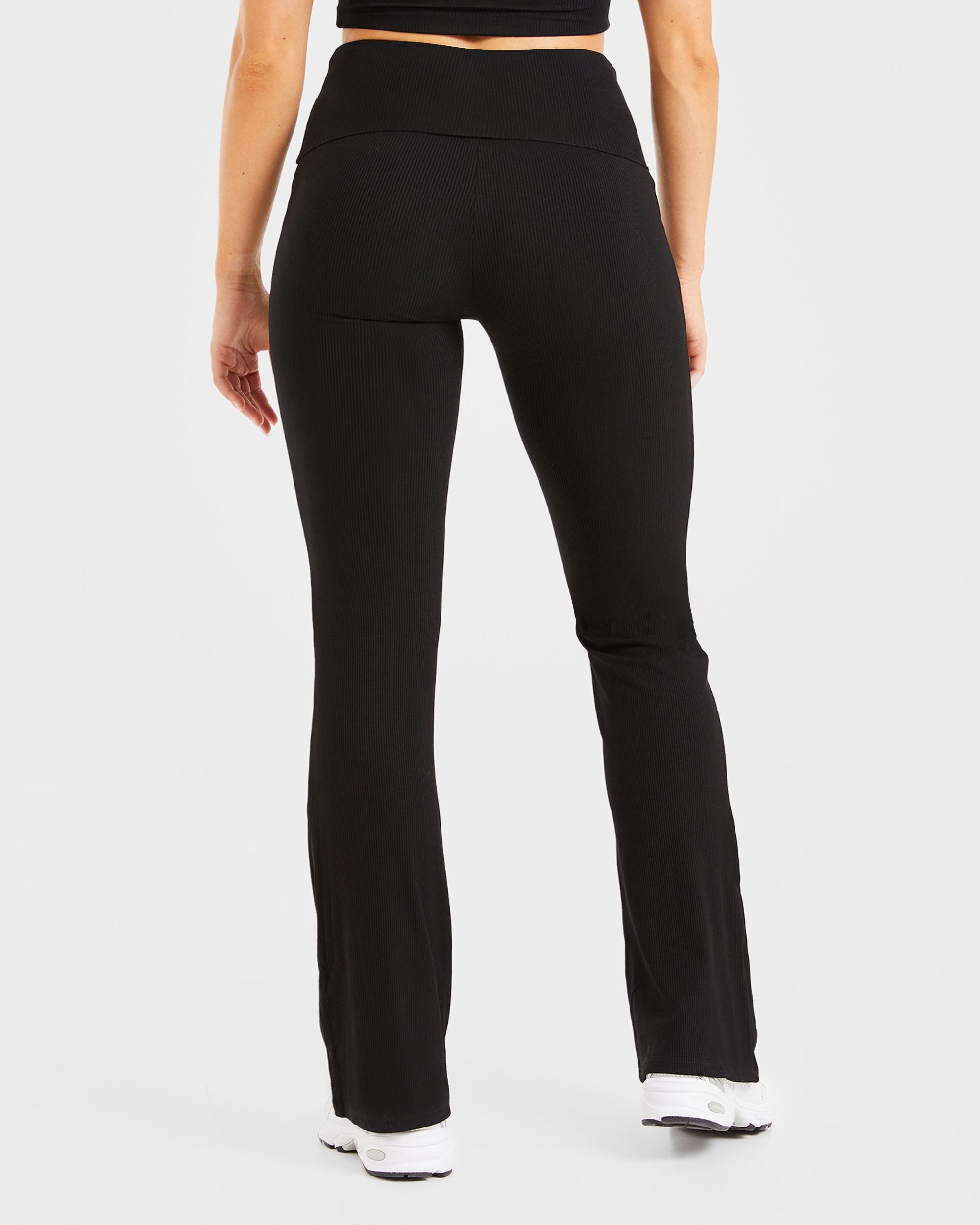 Lounge Ribbed Foldover Flared Leggings - Zwart