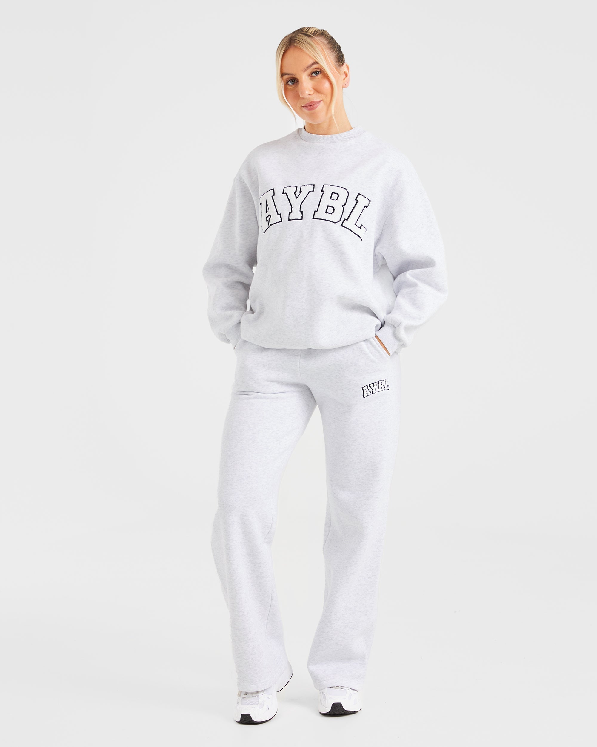 Varsity Oversized Straight Leg Joggers - Heather Grijs