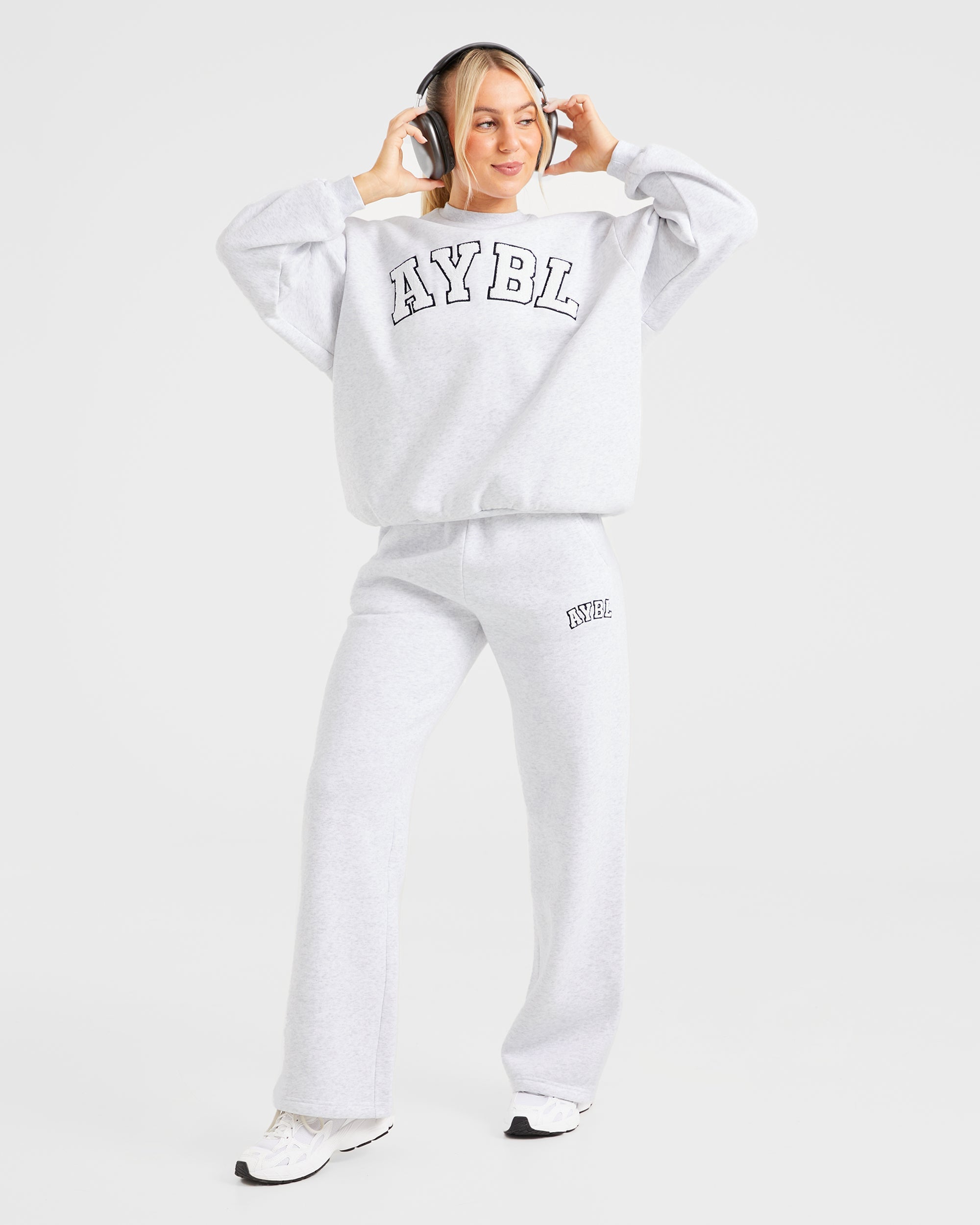 Varsity Oversized Straight Leg Joggers - Heather Grijs