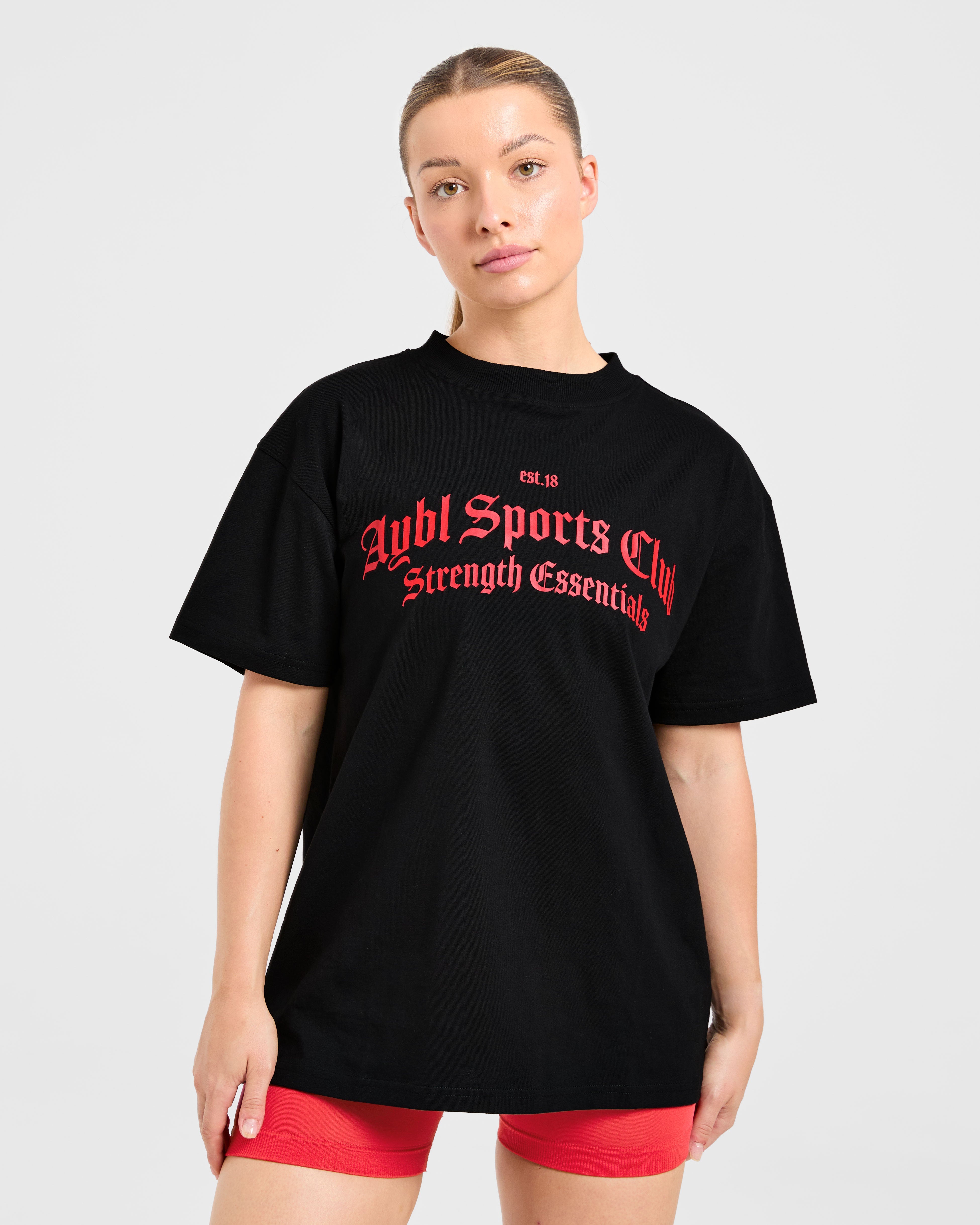 Sports Club Gothic Oversized T Shirt - Zwart/Rood