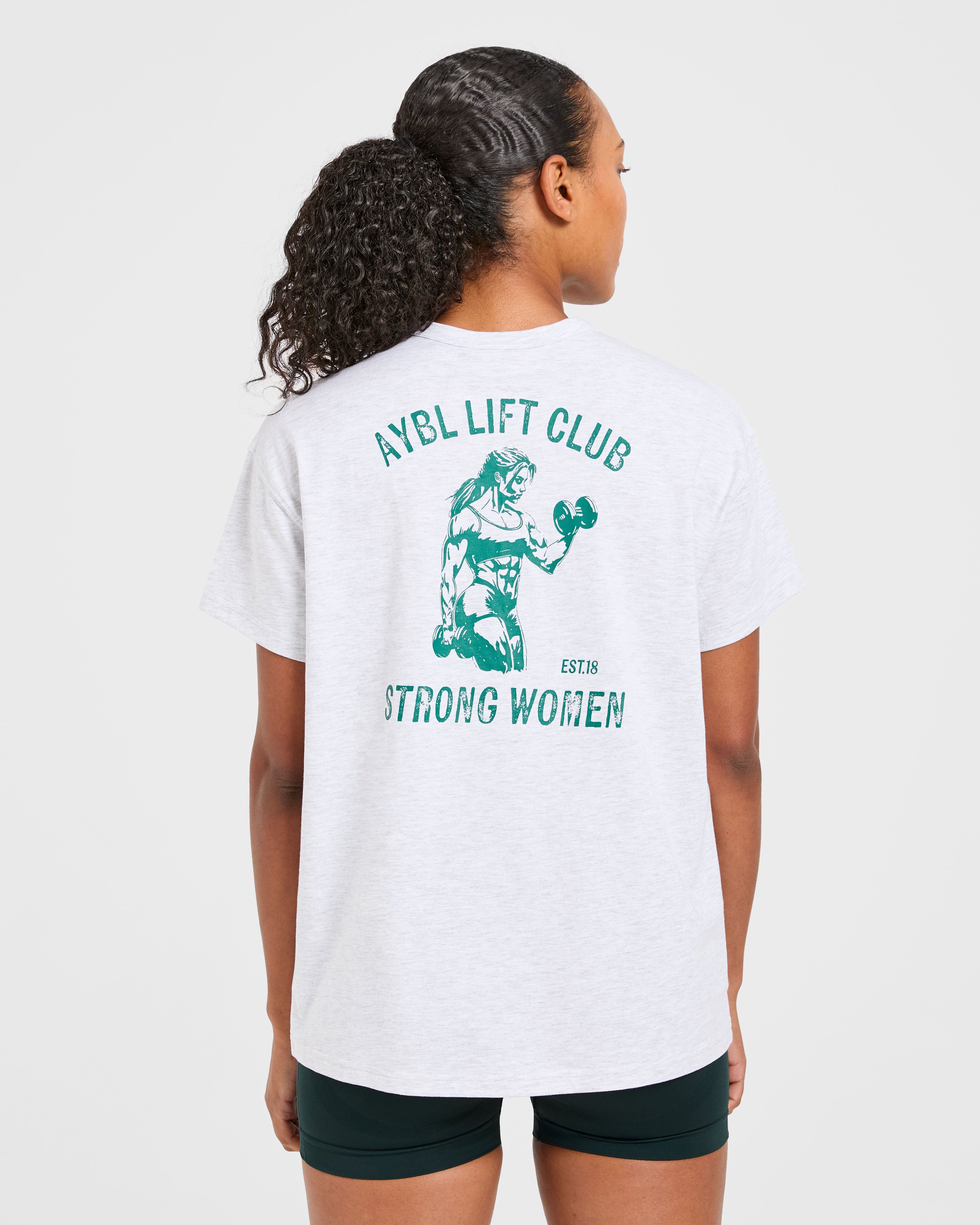 Strong Women Graphic Oversized T Shirt - Grijs Marl/Groen