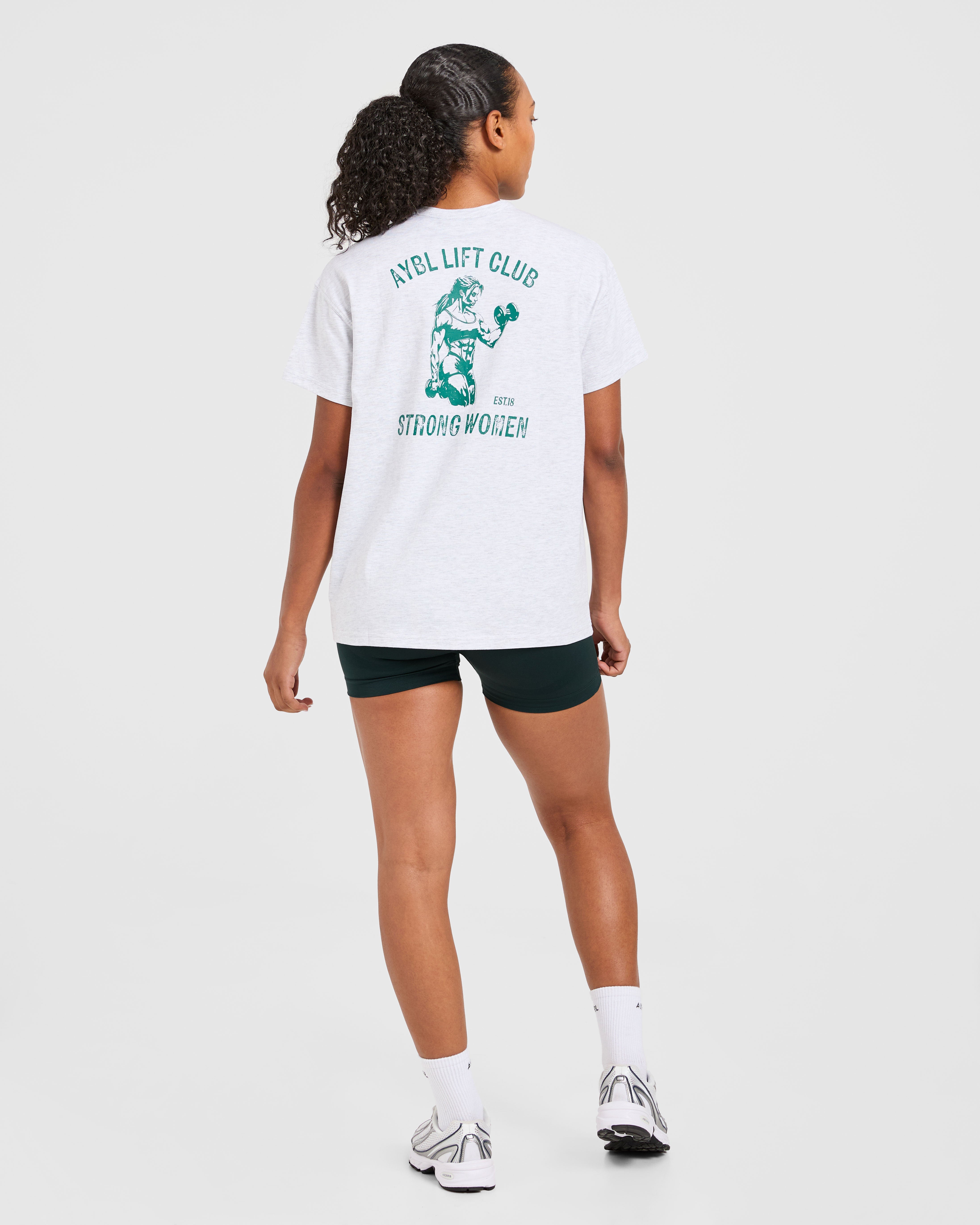 Strong Women Graphic Oversized T Shirt - Grijs Marl/Groen