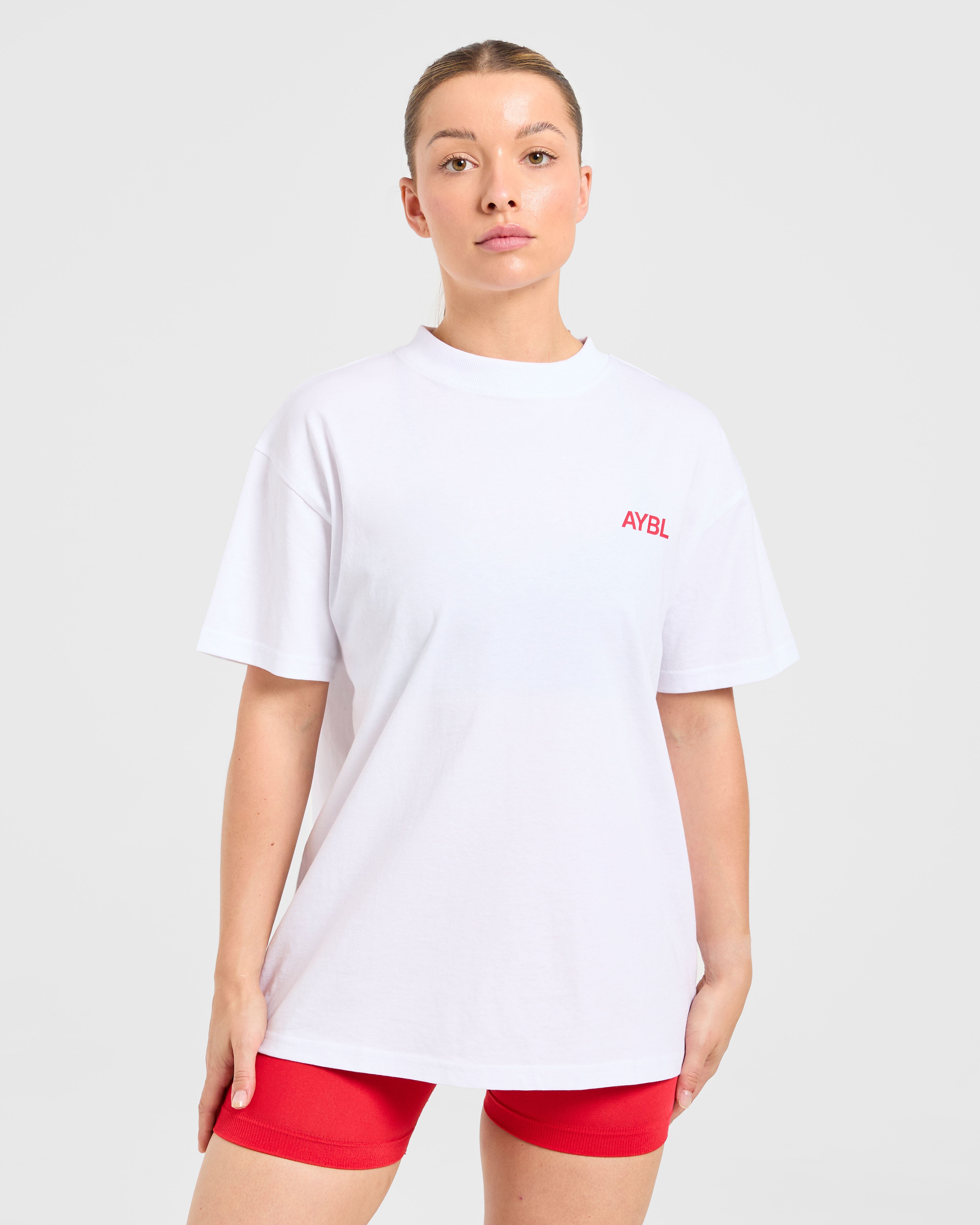 AYBL Sports Club Oversized T Shirt - Wit/True Rood