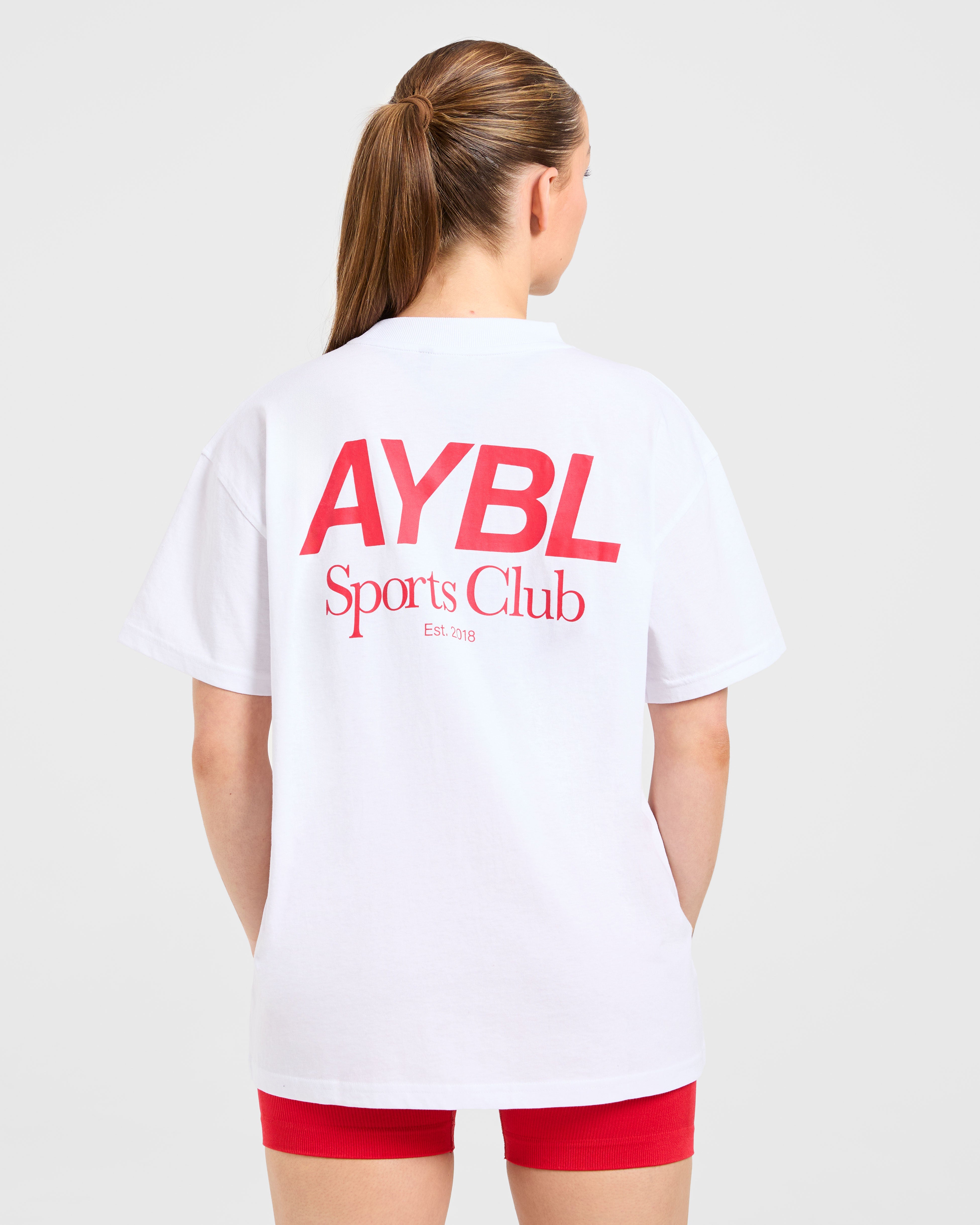 AYBL Sports Club Oversized T Shirt - Wit/True Rood