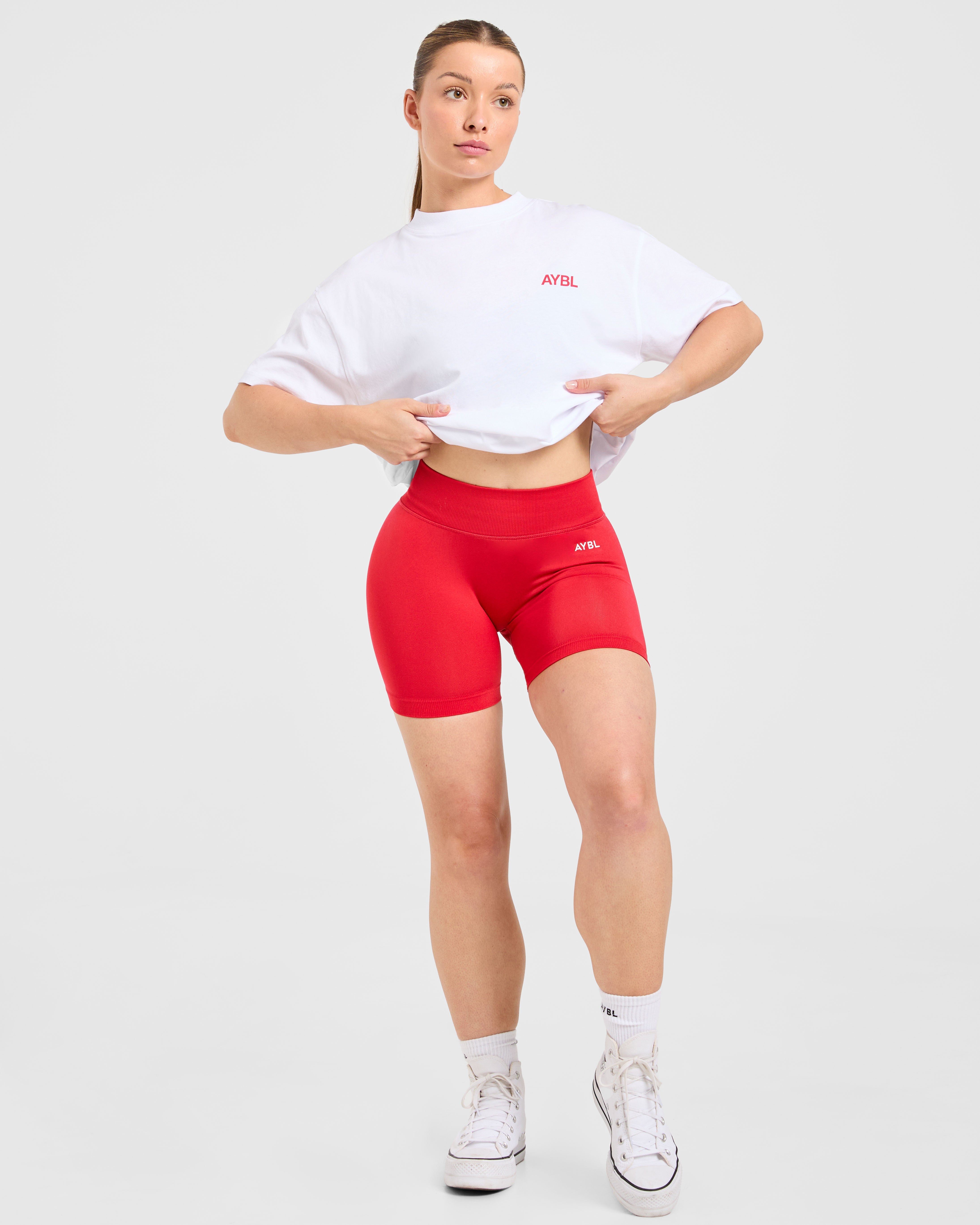 AYBL Sports Club Oversized T Shirt - Wit/True Rood