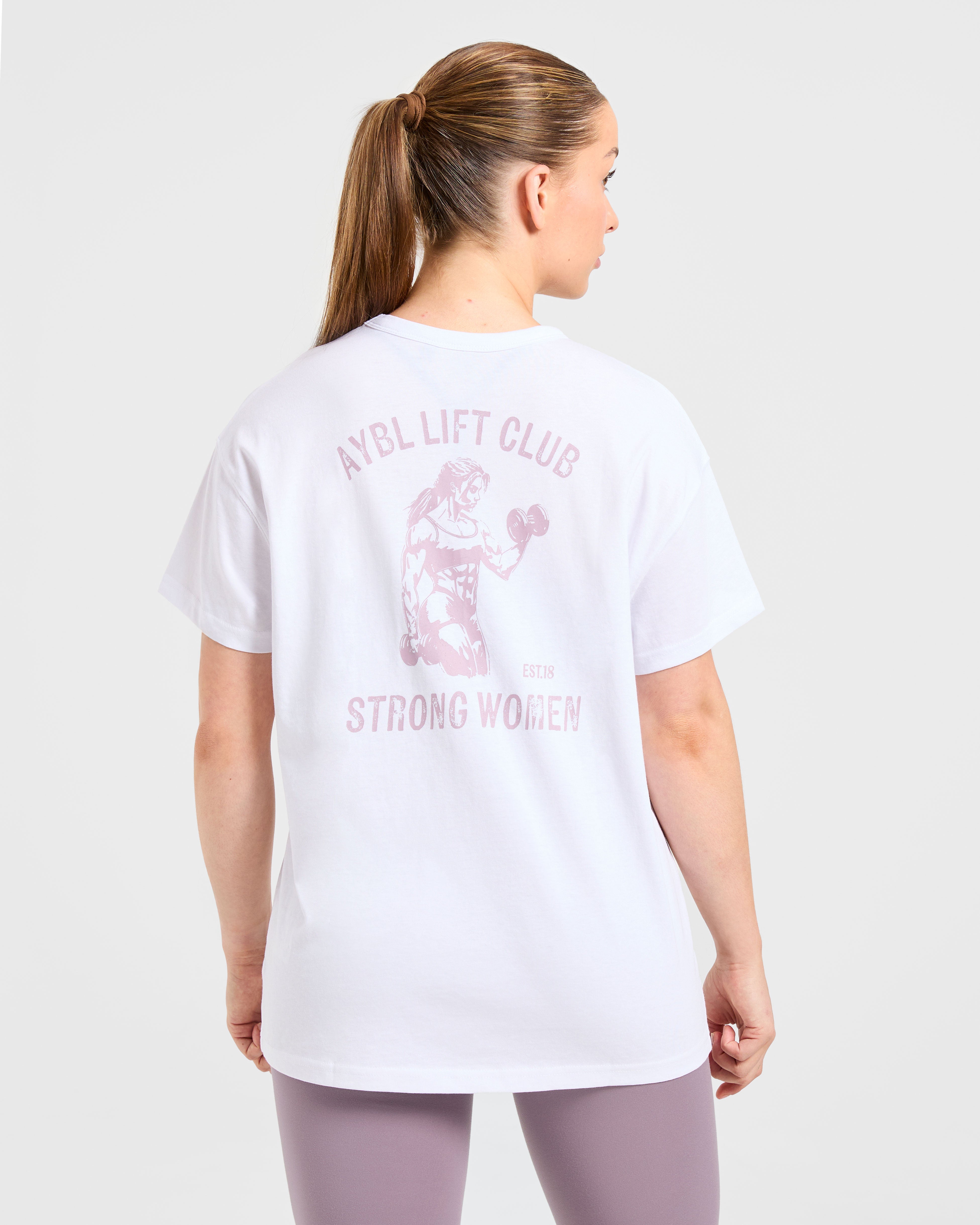 Strong Women Graphic Oversized T Shirt - Wit/Lila