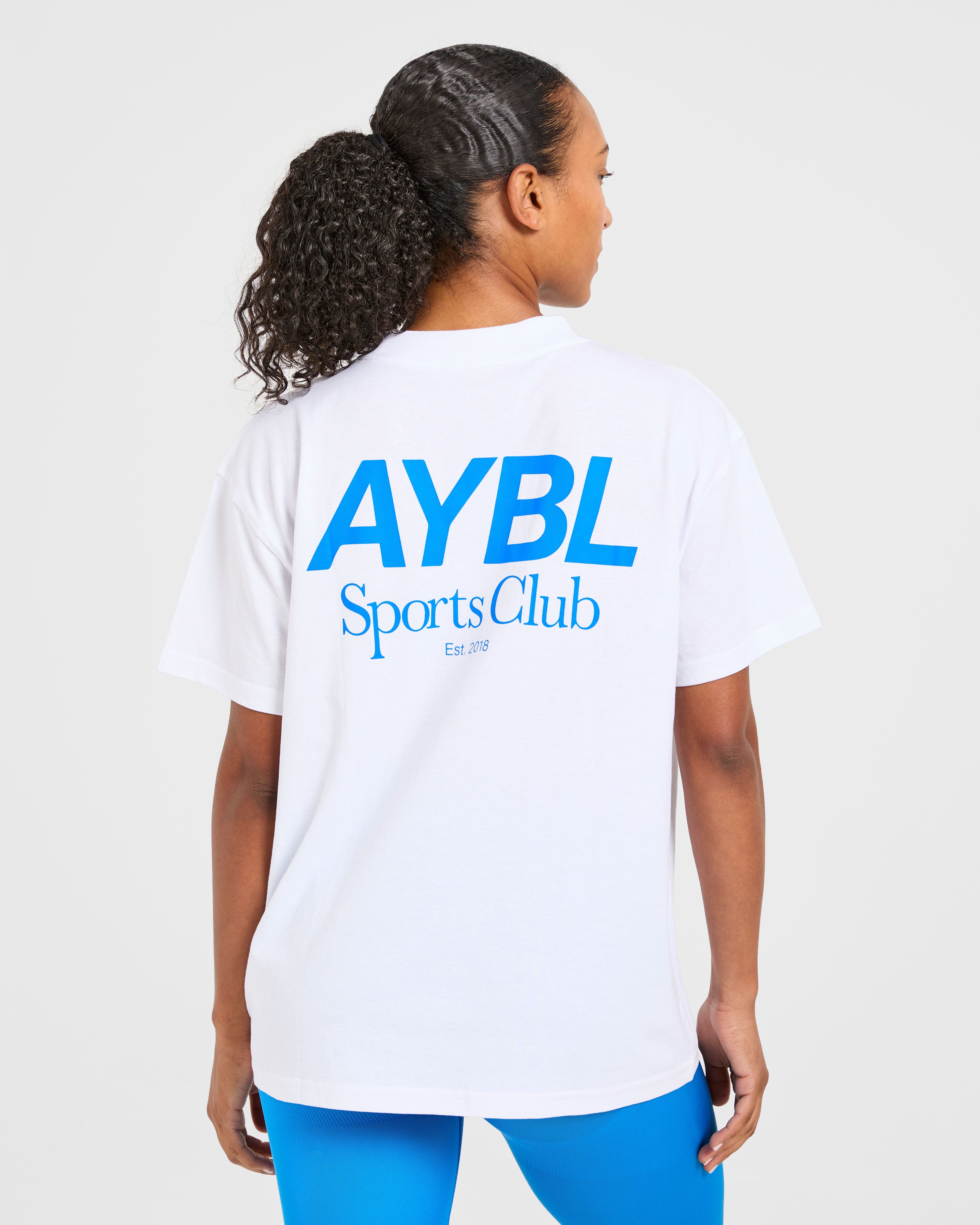 AYBL Sports Club Oversized T Shirt - Wit/Cobalt