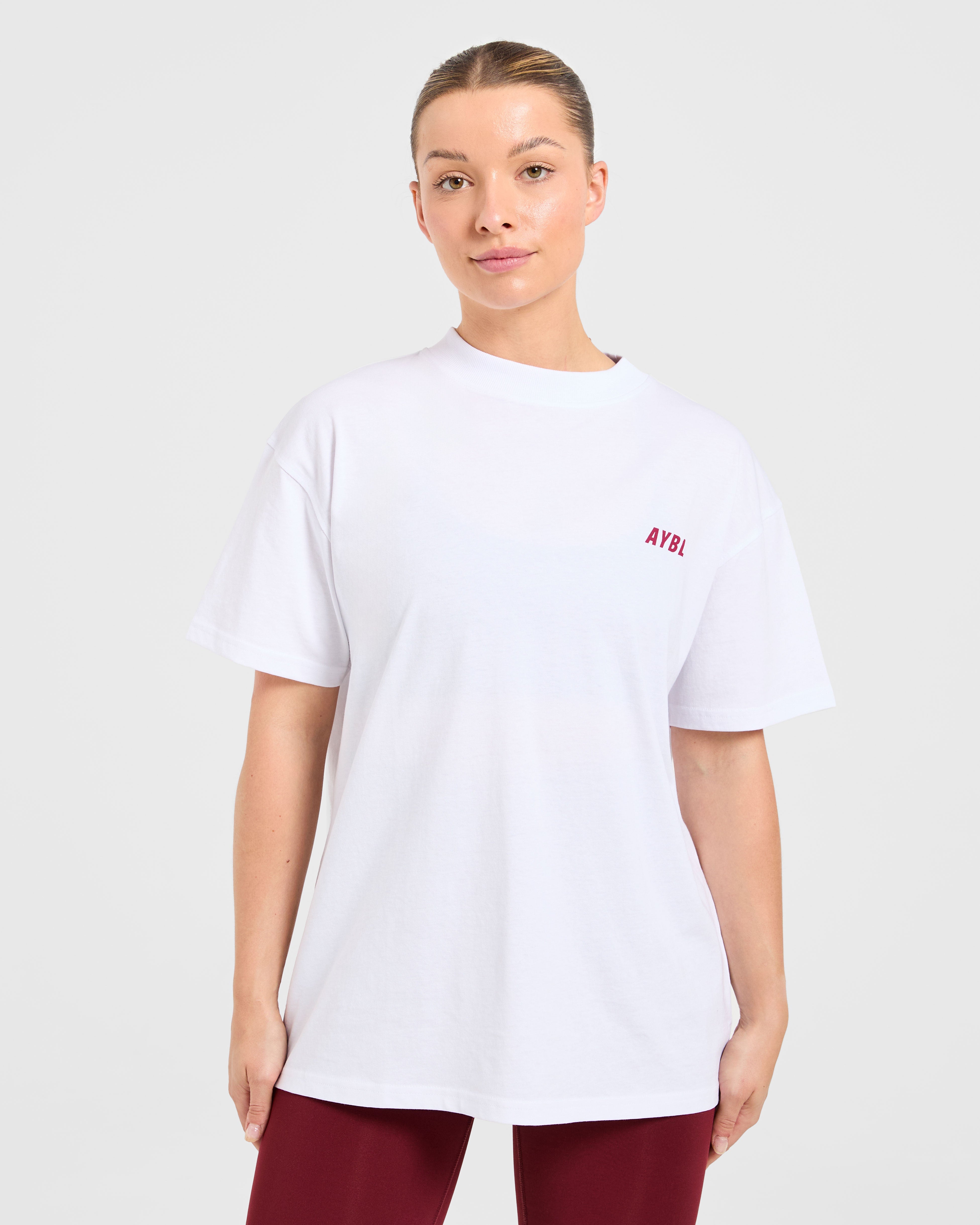 Cardio Club Oversized T Shirt - Wit/Burgundy