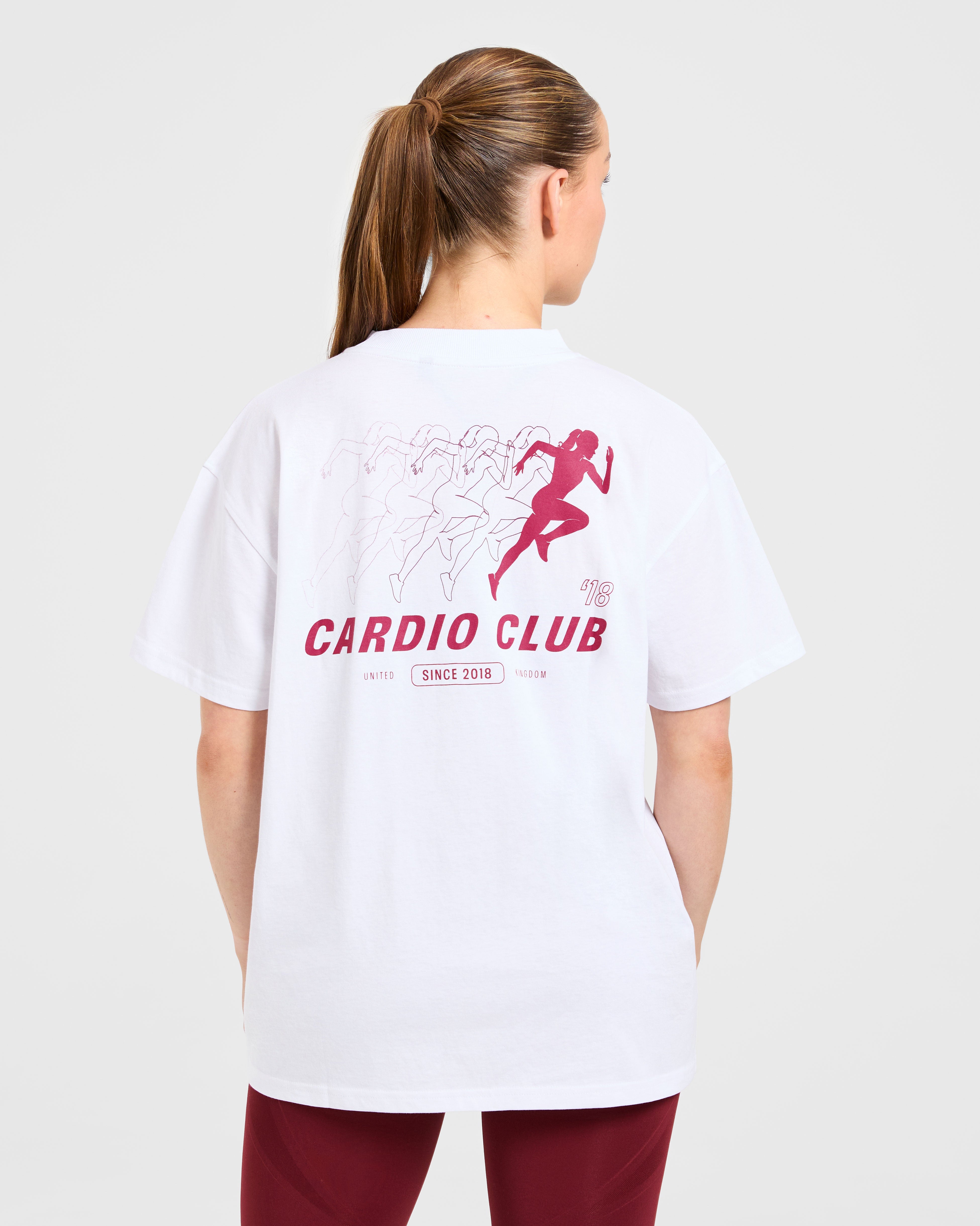 Cardio Club Oversized T Shirt - Wit/Burgundy