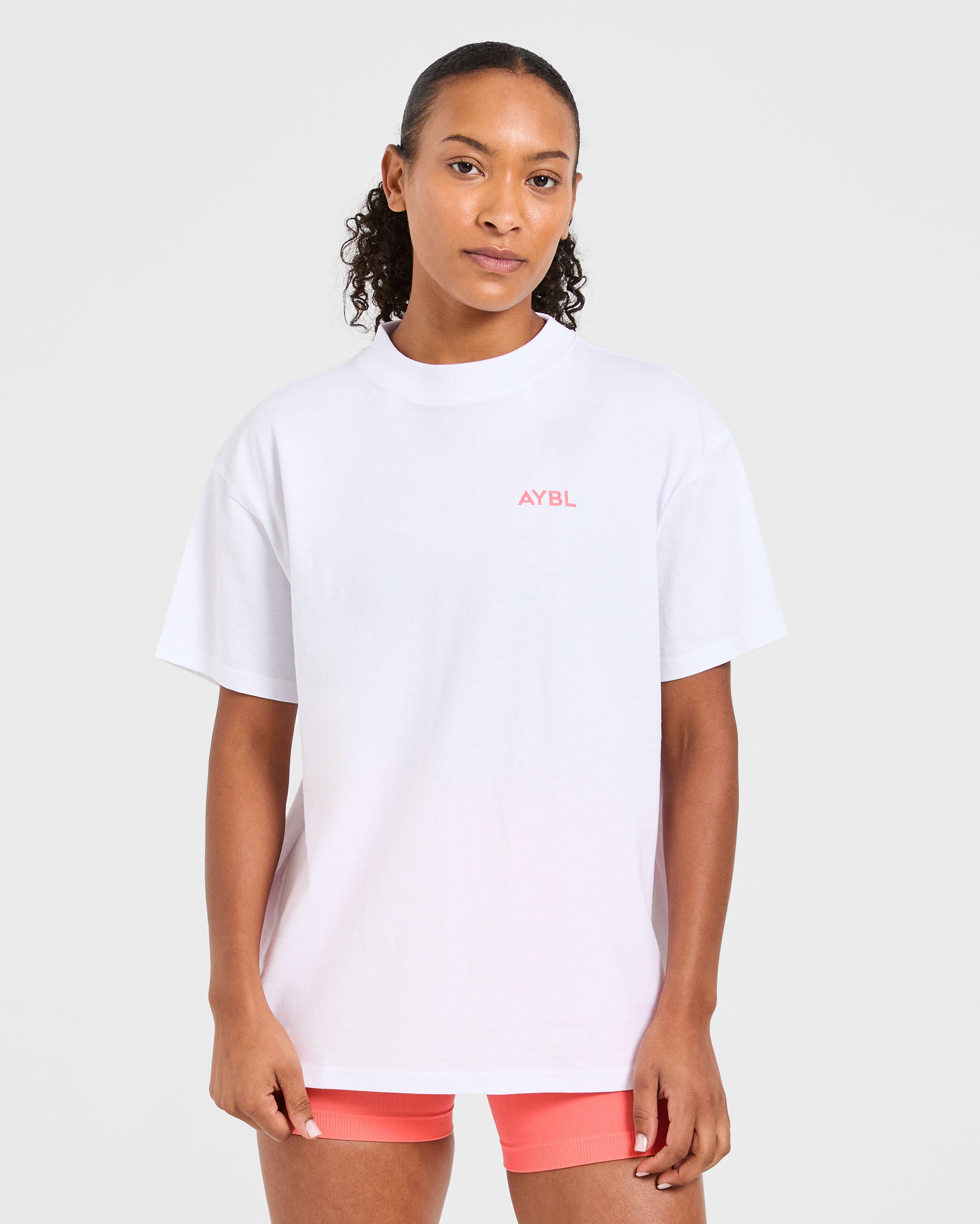 Lift Graphic Oversized T Shirt - Wit/Coral Peach